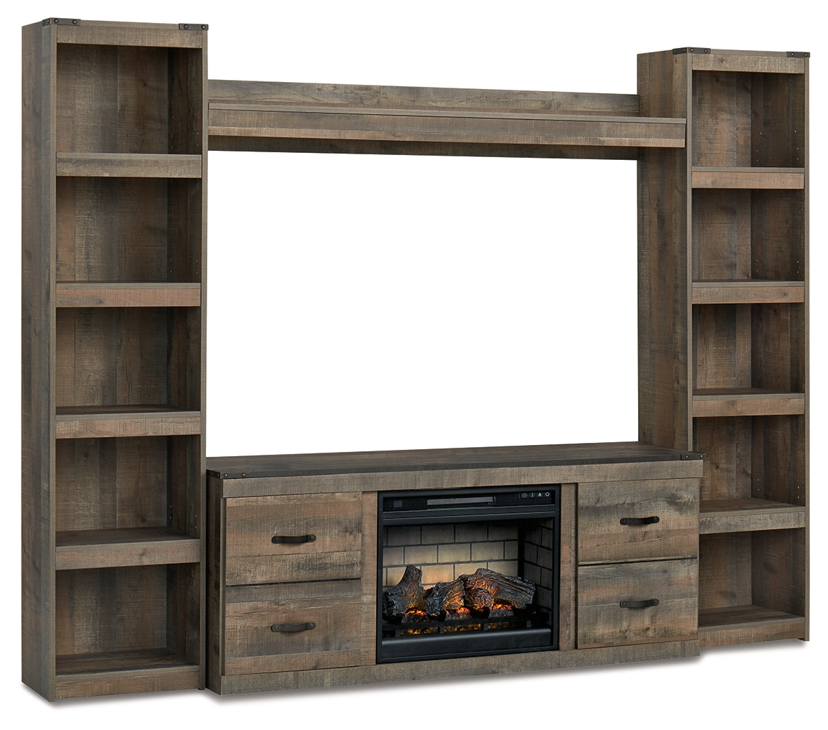 Trinell Brown 4-Piece Entertainment Center with Electric Fireplace