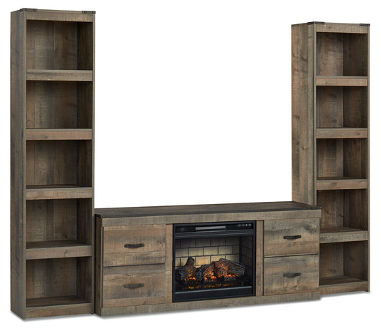 Trinell Brown 3-Piece Entertainment Center with Electric Fireplace