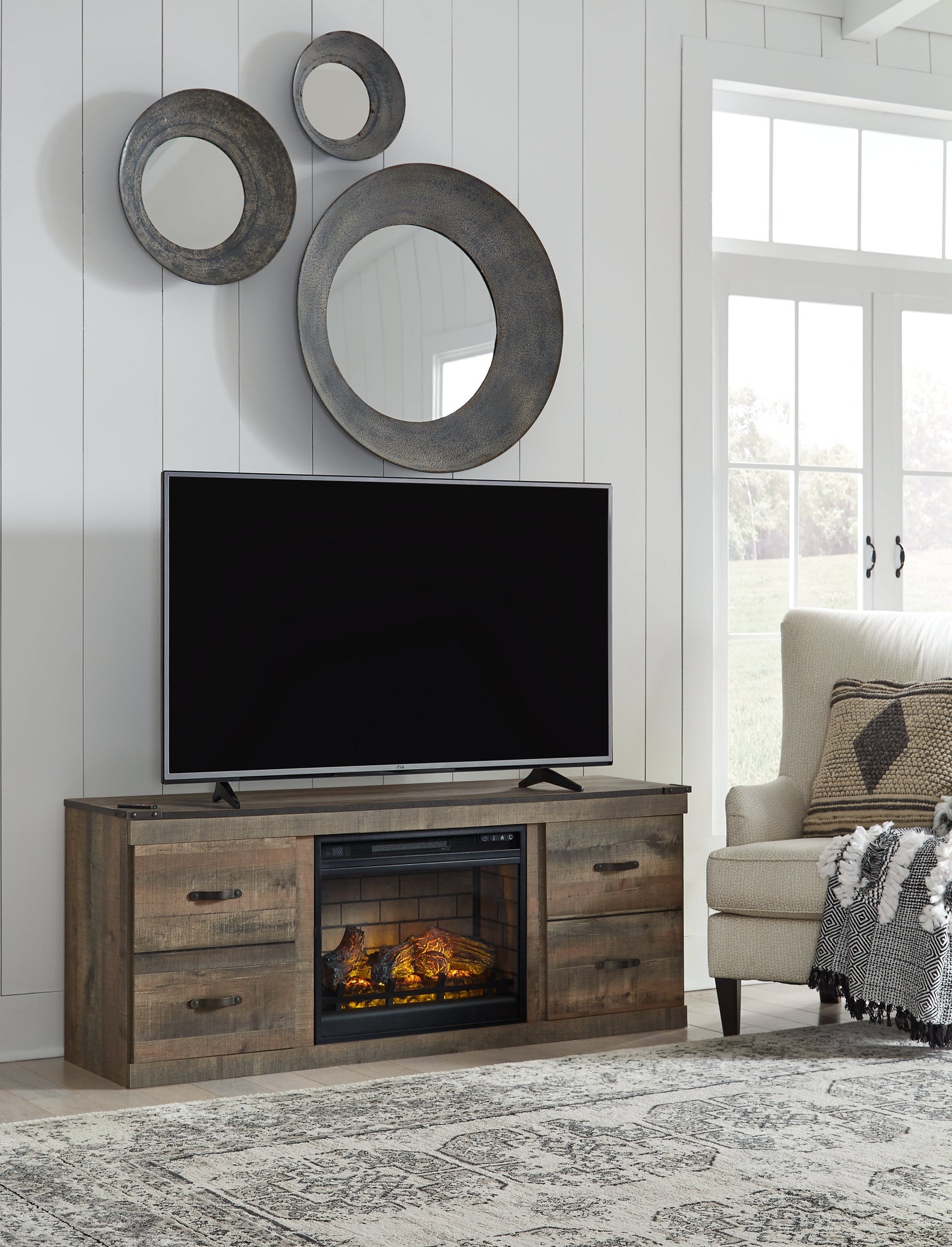 Trinell Brown TV Stand with Electric Fireplace