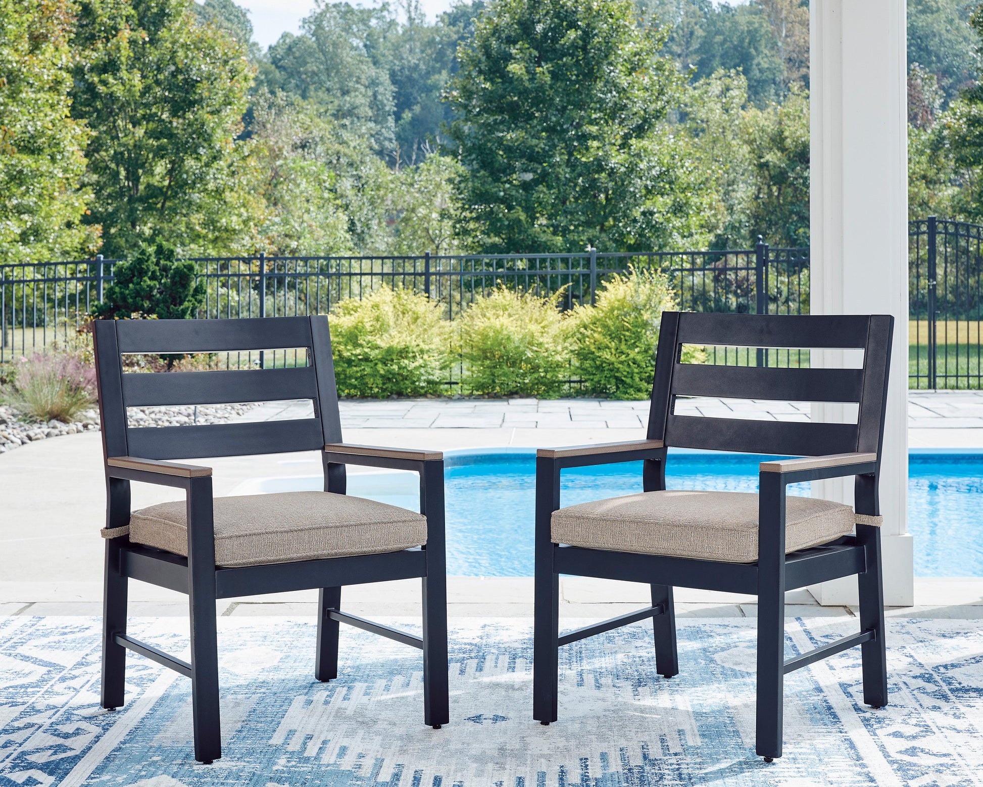 East Beach Navy Blue/Driftwood Arm Chair With Cushion (Set of 2)- Viva Furn