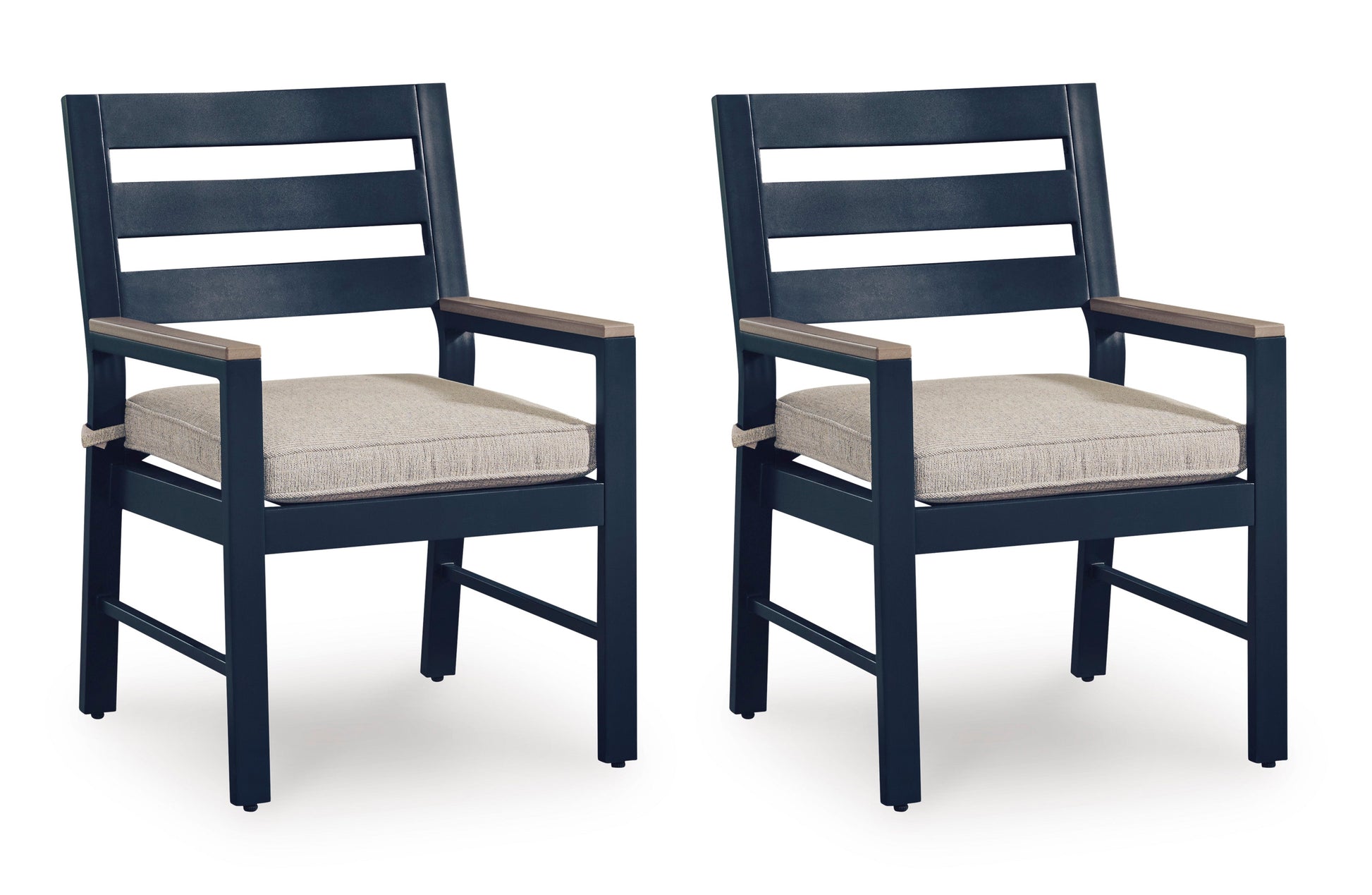 East Beach Navy Blue/Driftwood Arm Chair With Cushion (Set of 2)- Viva Furn