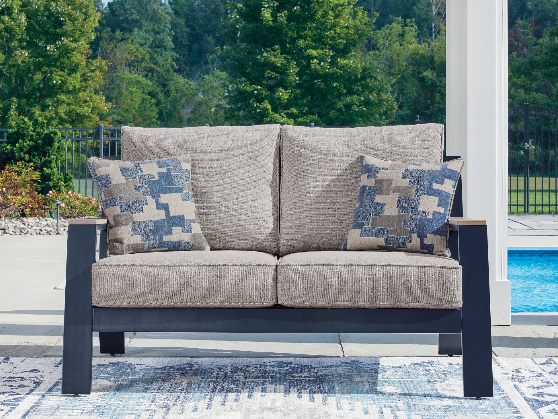 East Beach Navy Blue/Driftwood Loveseat w/Cushion- Viva Furn