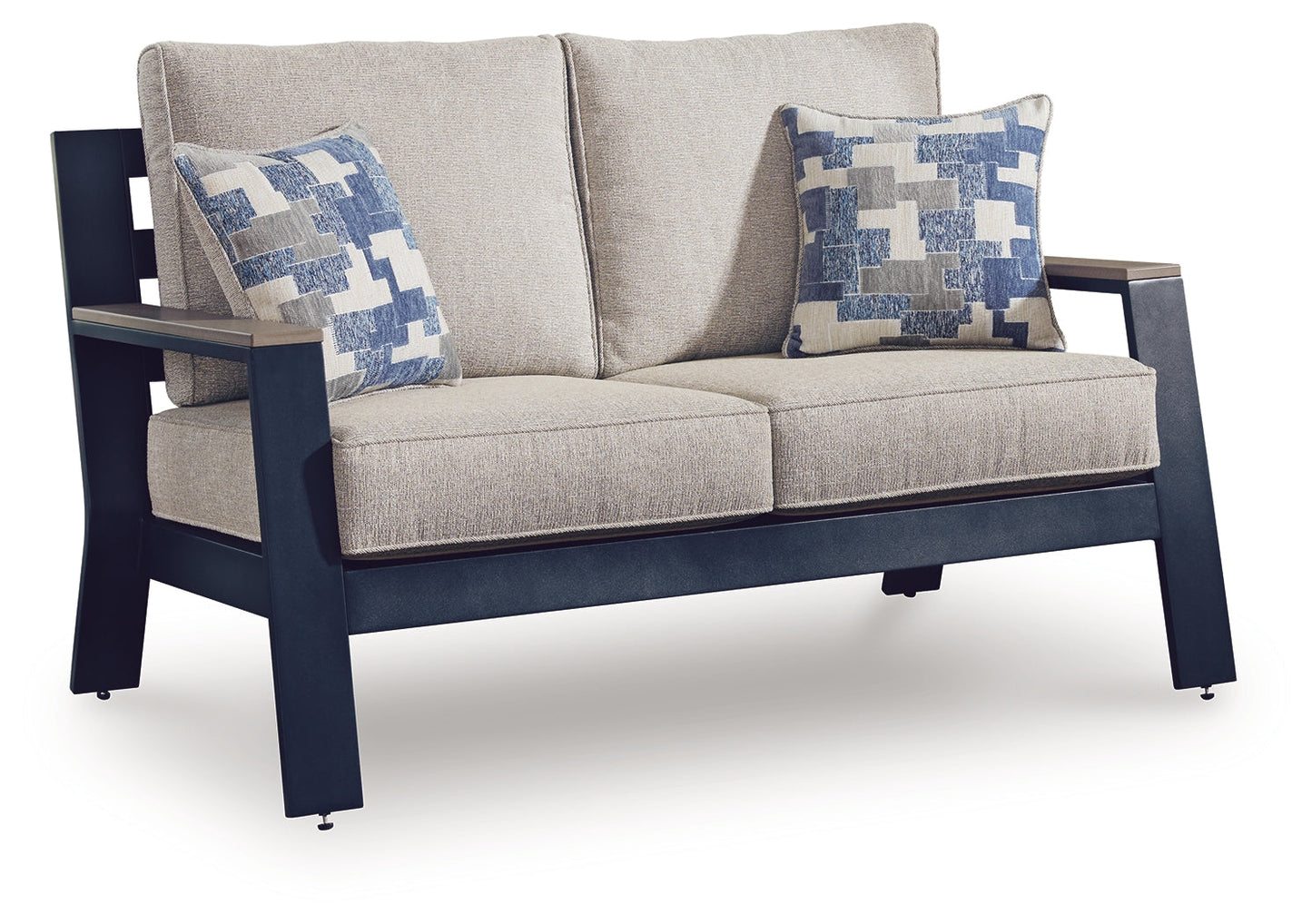 East Beach Navy Blue/Driftwood Loveseat w/Cushion- Viva Furn