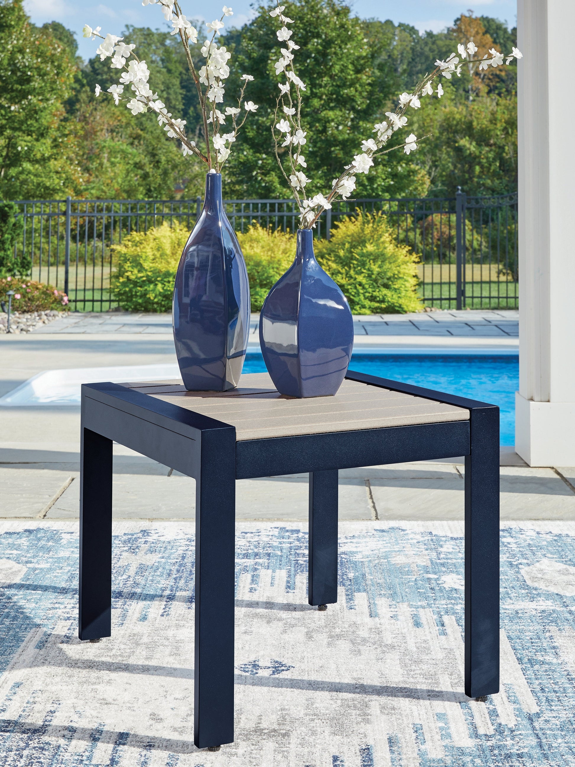 East Beach Navy Blue/Driftwood Rectangular End Table- Viva Furn