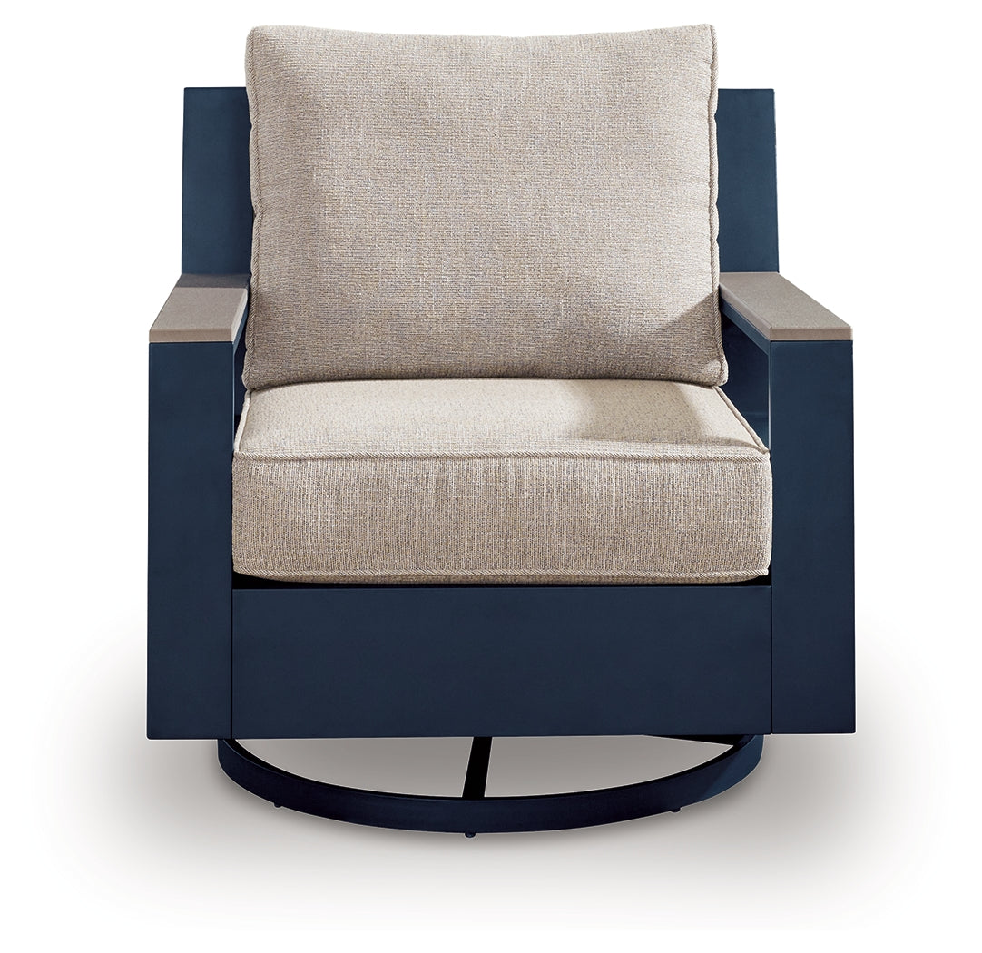 East Beach Navy Blue/Driftwood Swivel Glider Chair w/Cushion- Viva Furn