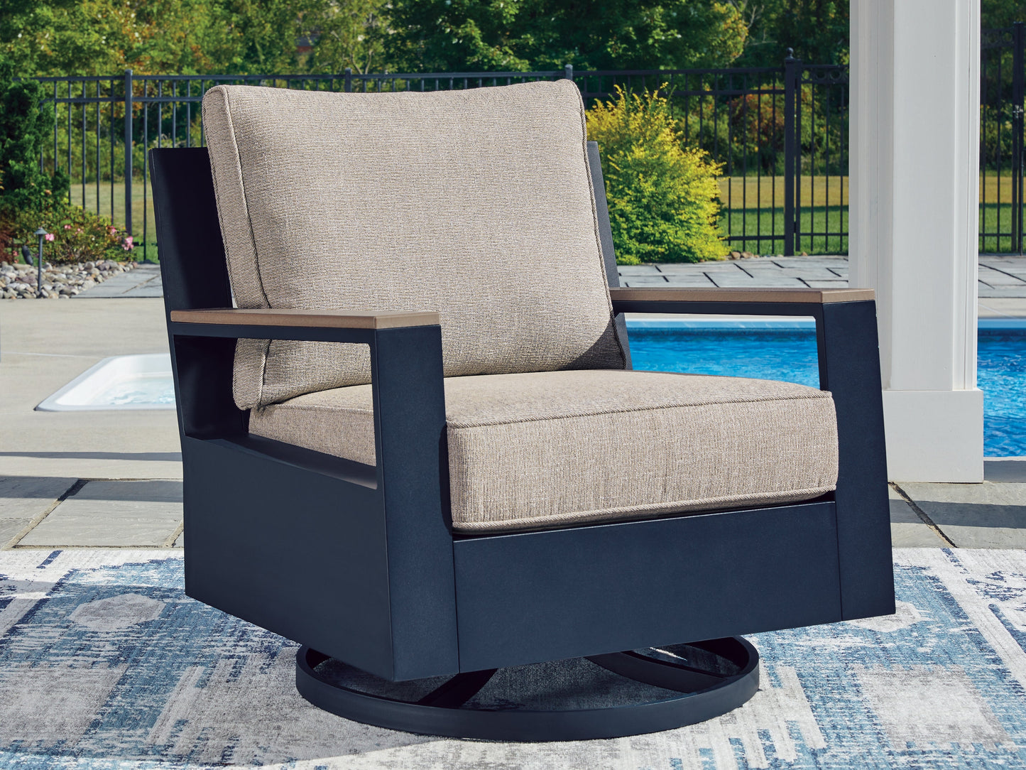 East Beach Navy Blue/Driftwood Swivel Glider Chair w/Cushion- Viva Furn