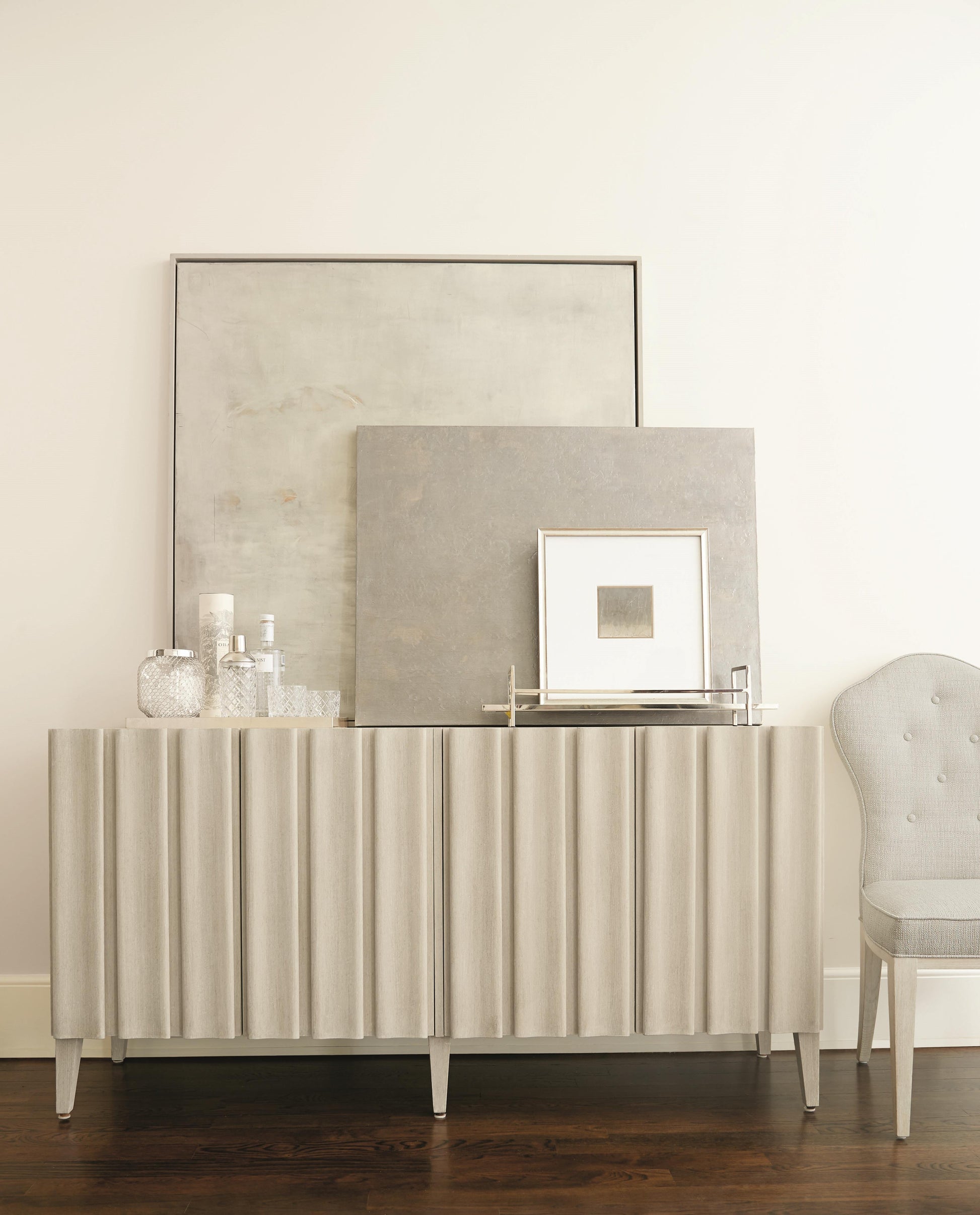 East Hampton Cerused Linen Entertainment Credenza - Ornate Home