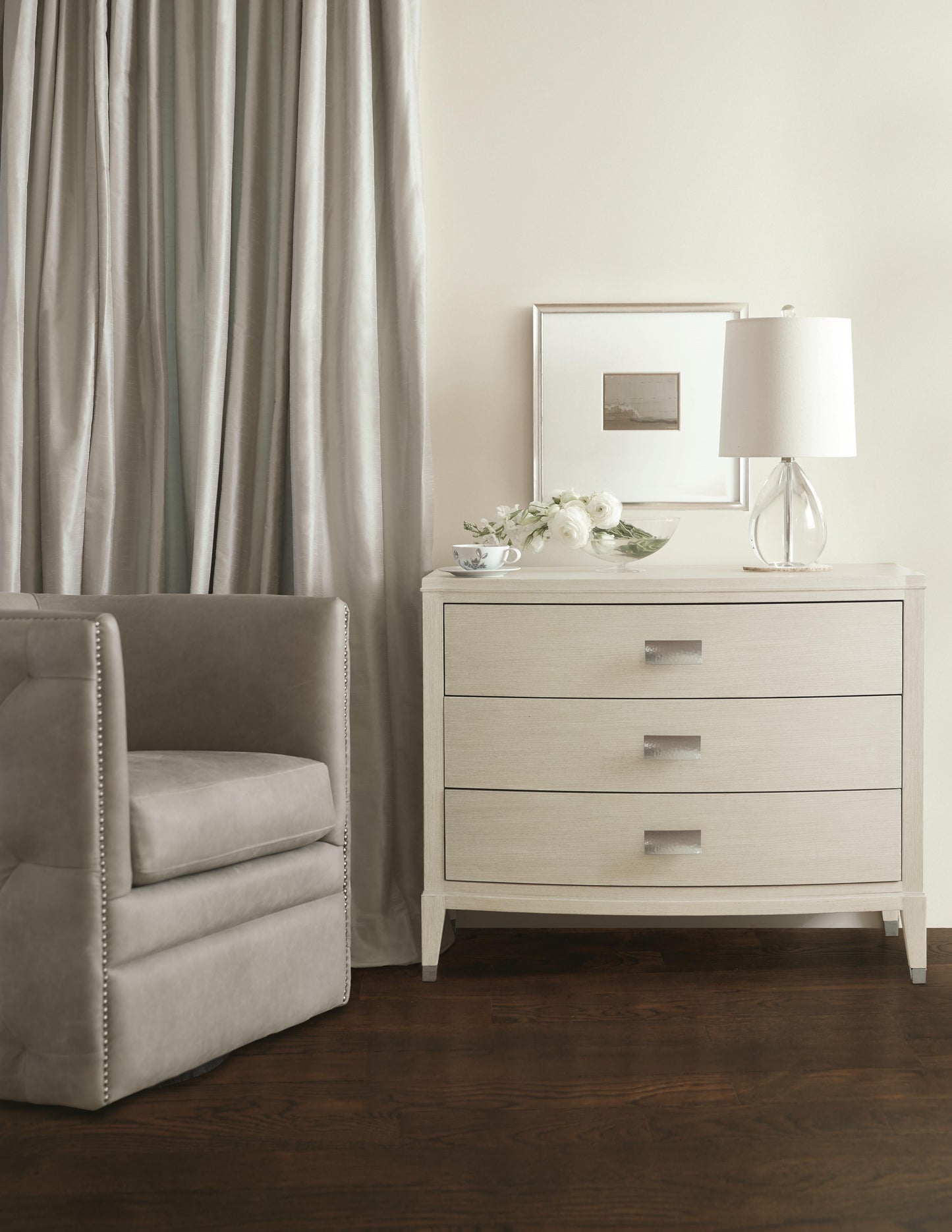 East Hampton Cerused Linen Nightstand - Ornate Home