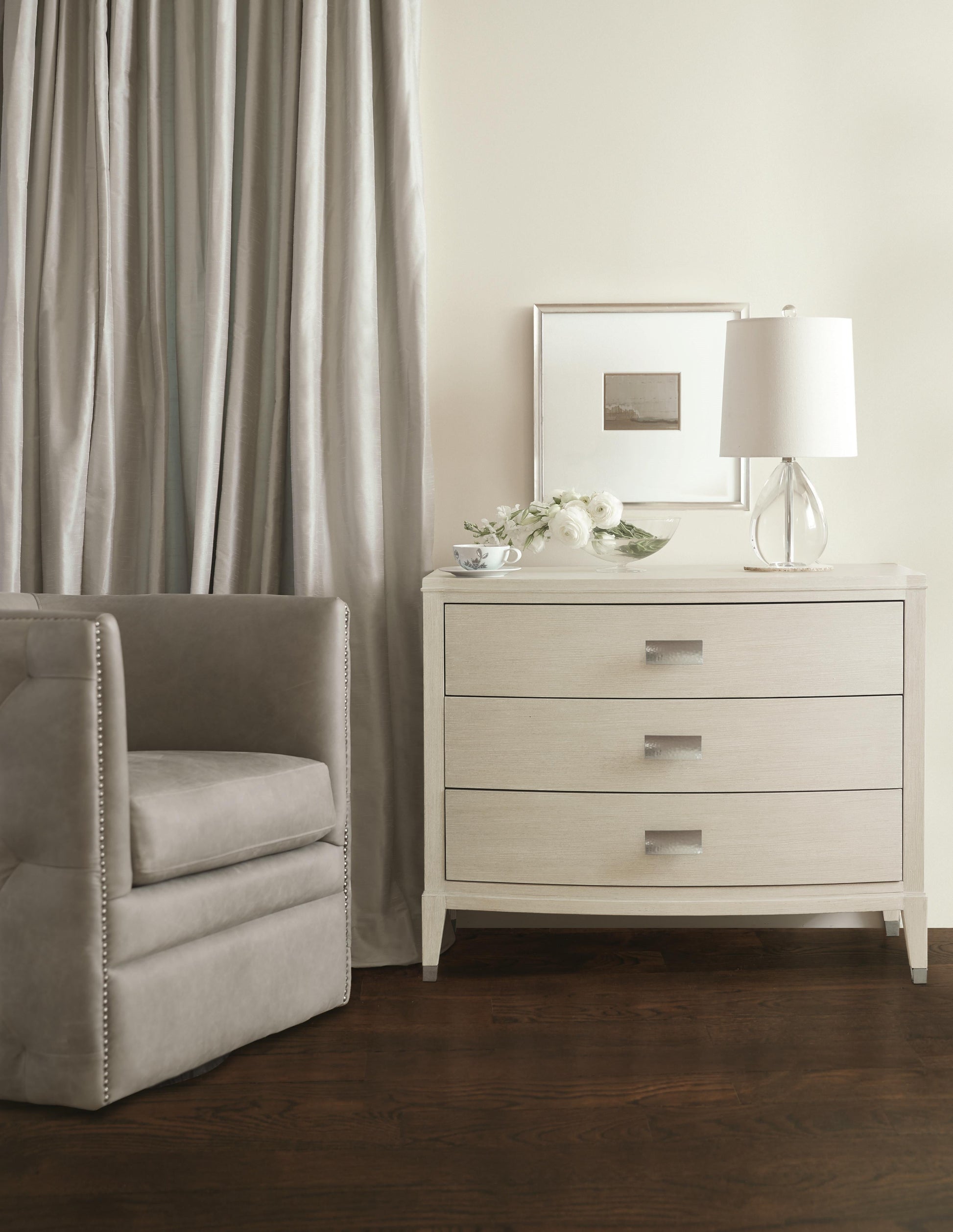 East Hampton Cerused Linen Nightstand - Ornate Home