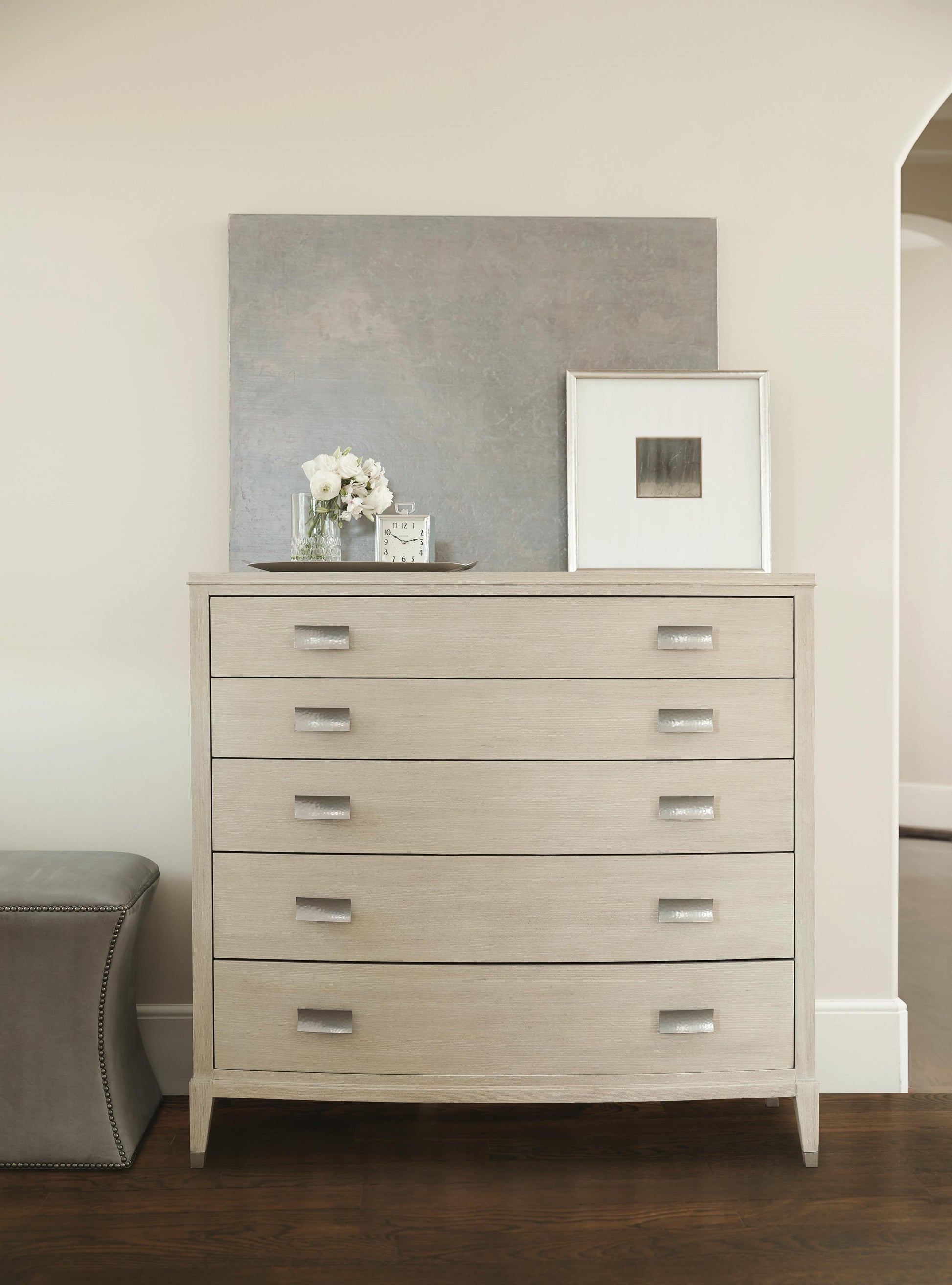 East Hampton Cerused Linen Tall Drawer Chest - Ornate Home