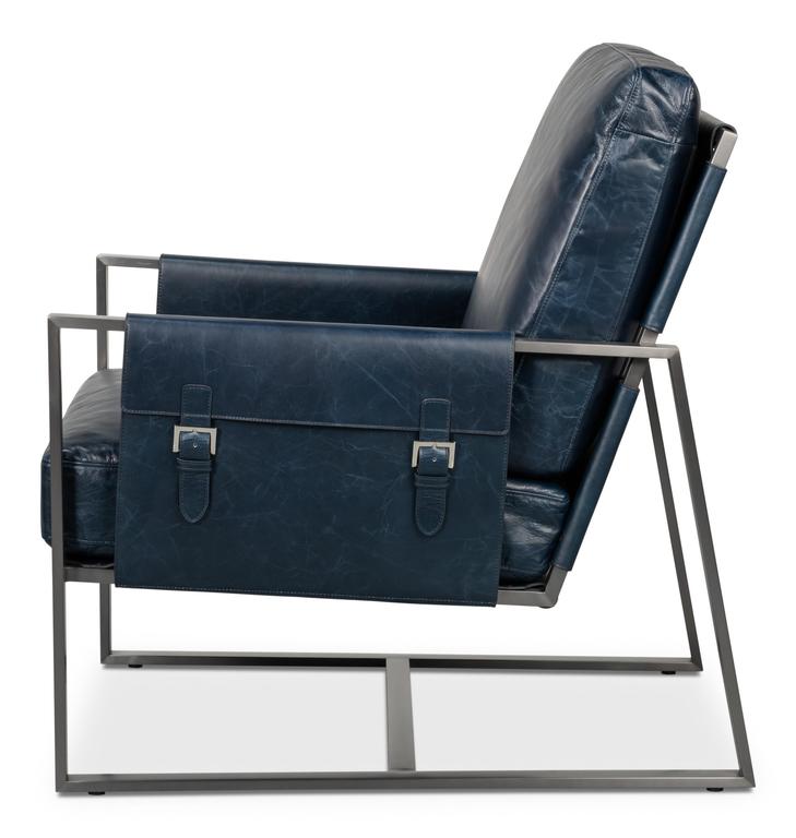 Edmonds Blue Distilled Leather Chair - Ornate Home