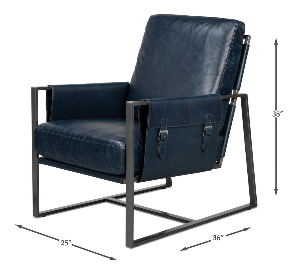 Edmonds Blue Distilled Leather Chair - Ornate Home