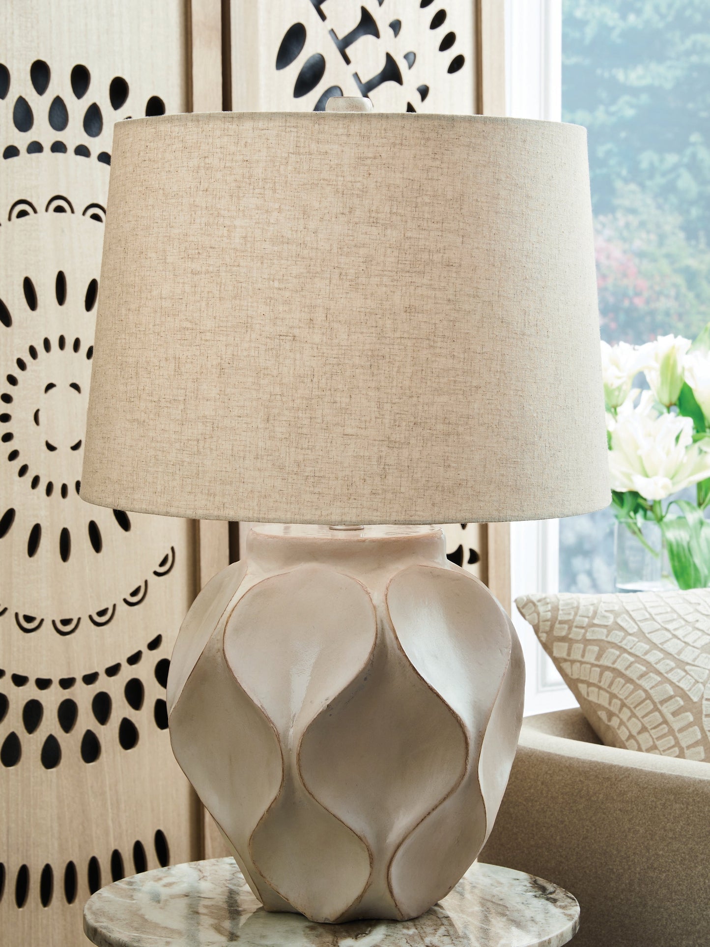 Edselham Distressed Cream Paper Table Lamp (1/CN)- Viva Furn