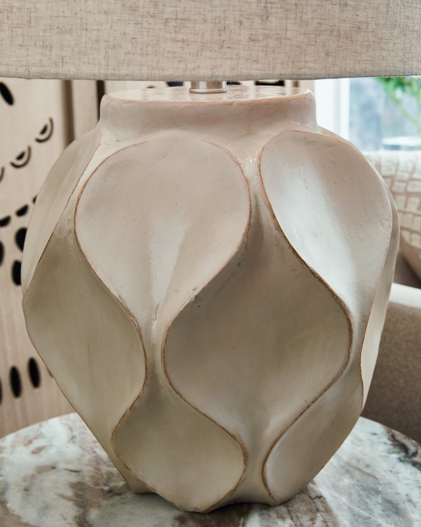 Edselham Distressed Cream Paper Table Lamp (1/CN)- Viva Furn