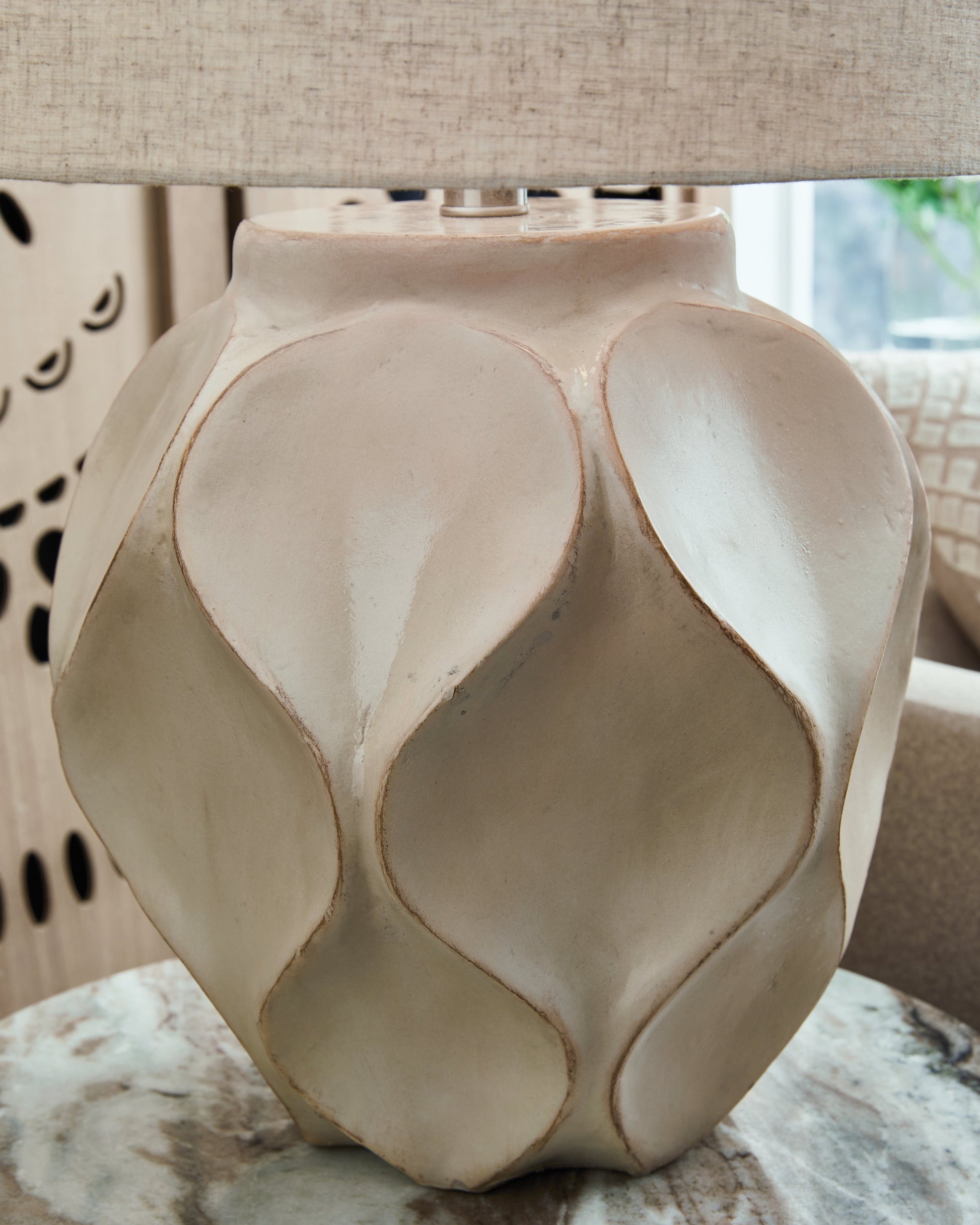 Edselham Distressed Cream Paper Table Lamp (1/CN)- Viva Furn