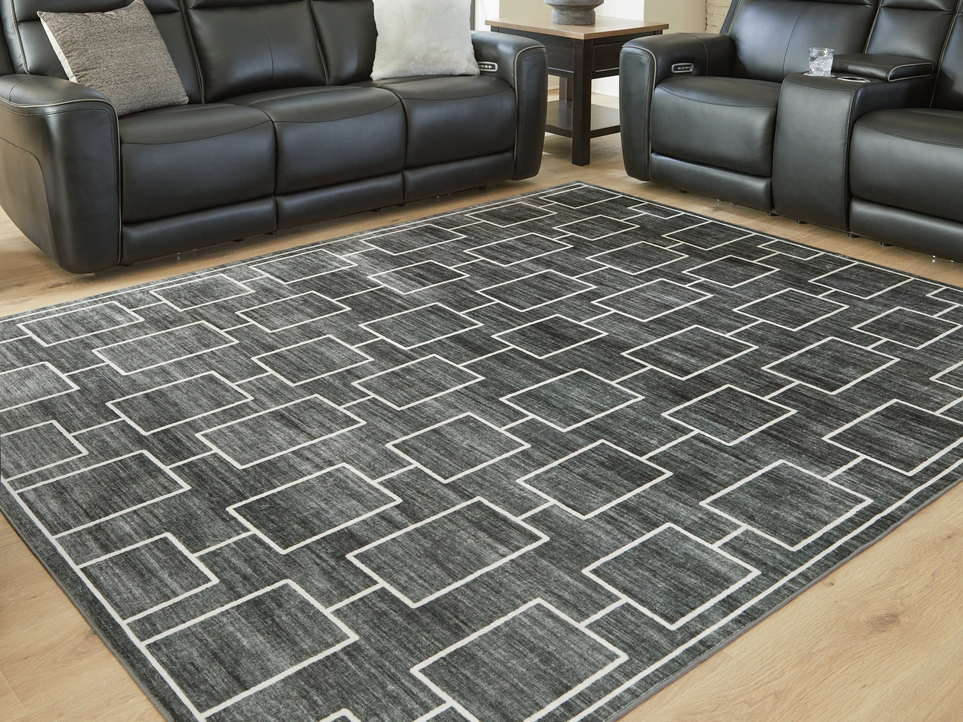 Elderland Black/Gray Washable Large Rug- Viva Furn