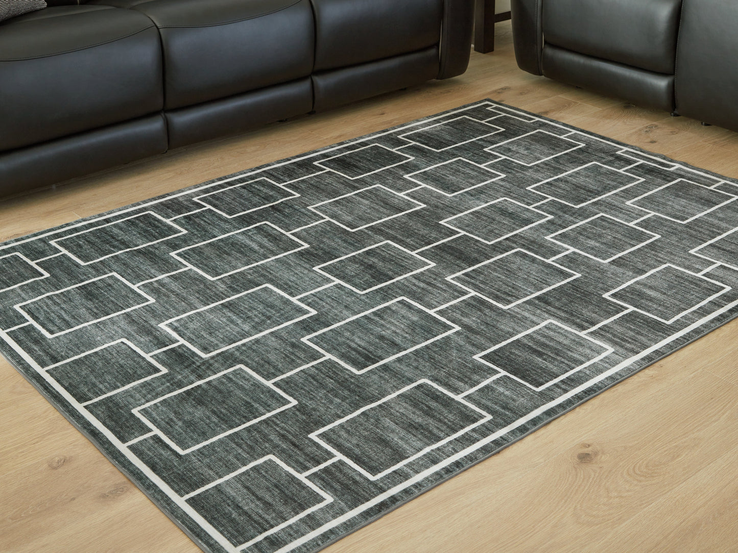 Elderland Black/Gray Washable Medium Rug- Viva Furn