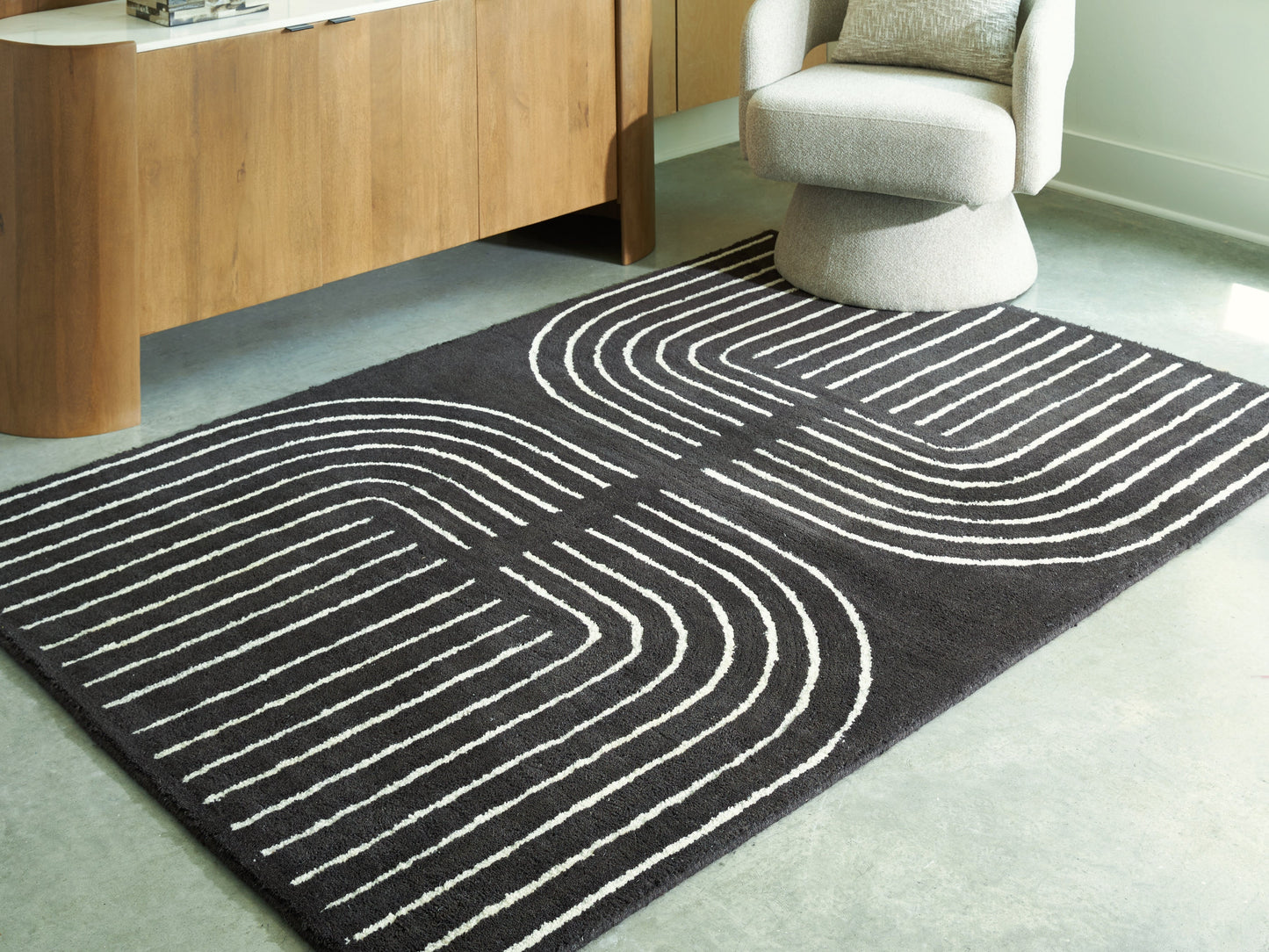 Eldonmore Black/Ivory Medium Rug- Viva Furn