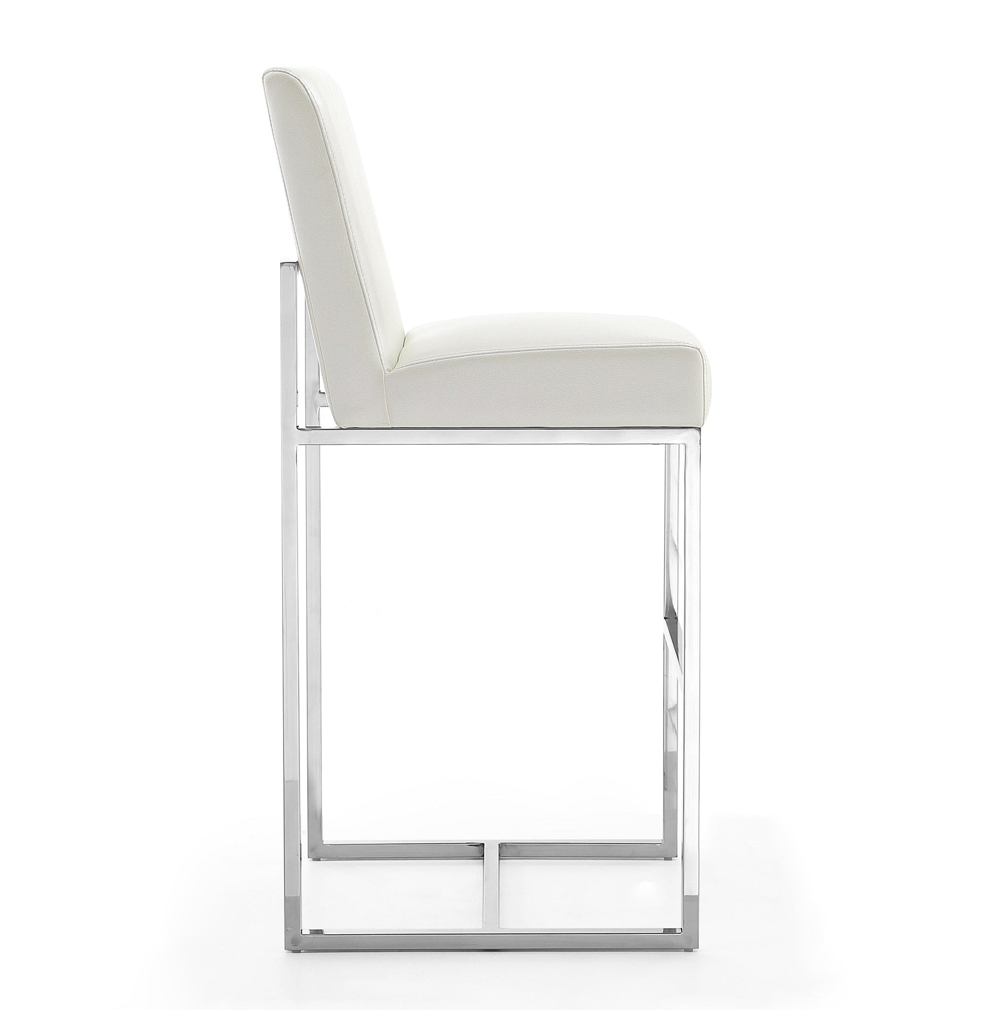 Element 29" Faux Leather Bar Stool in Pearl White and Polished Chrome - Ornate Home