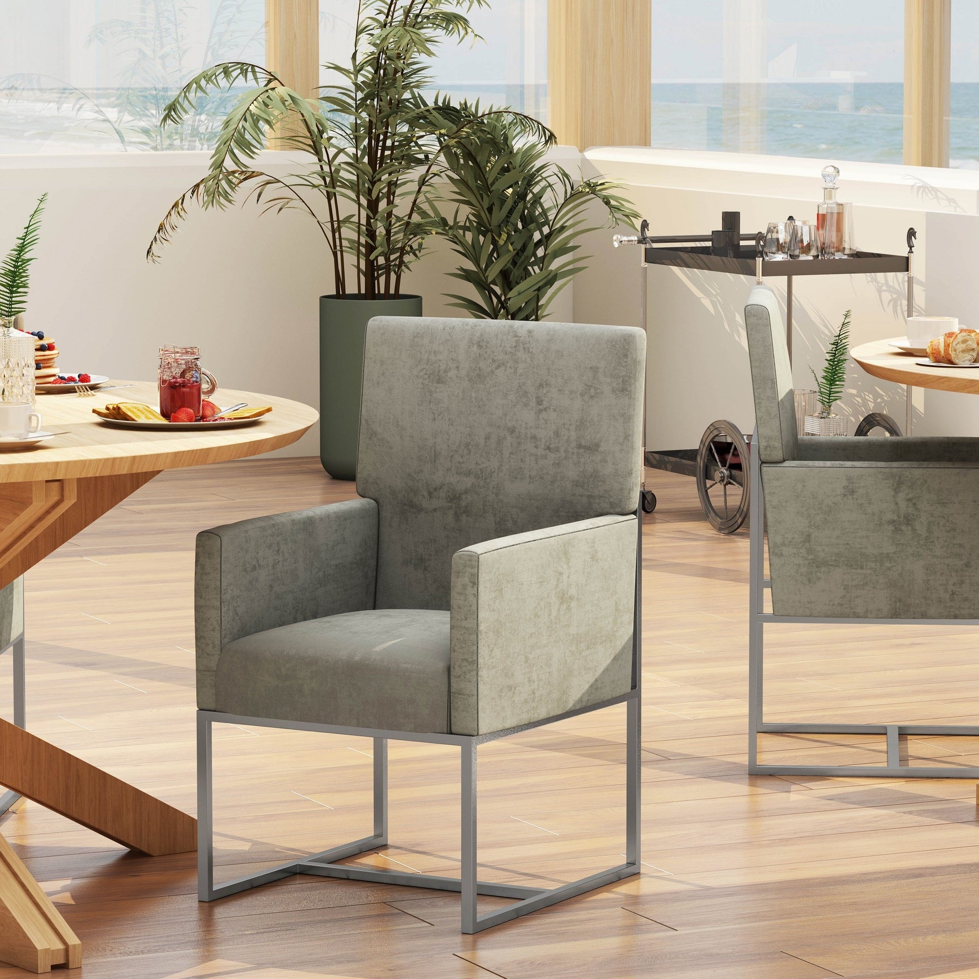 Element Dining Armchair in Steel (set of 2) - Ornate Home