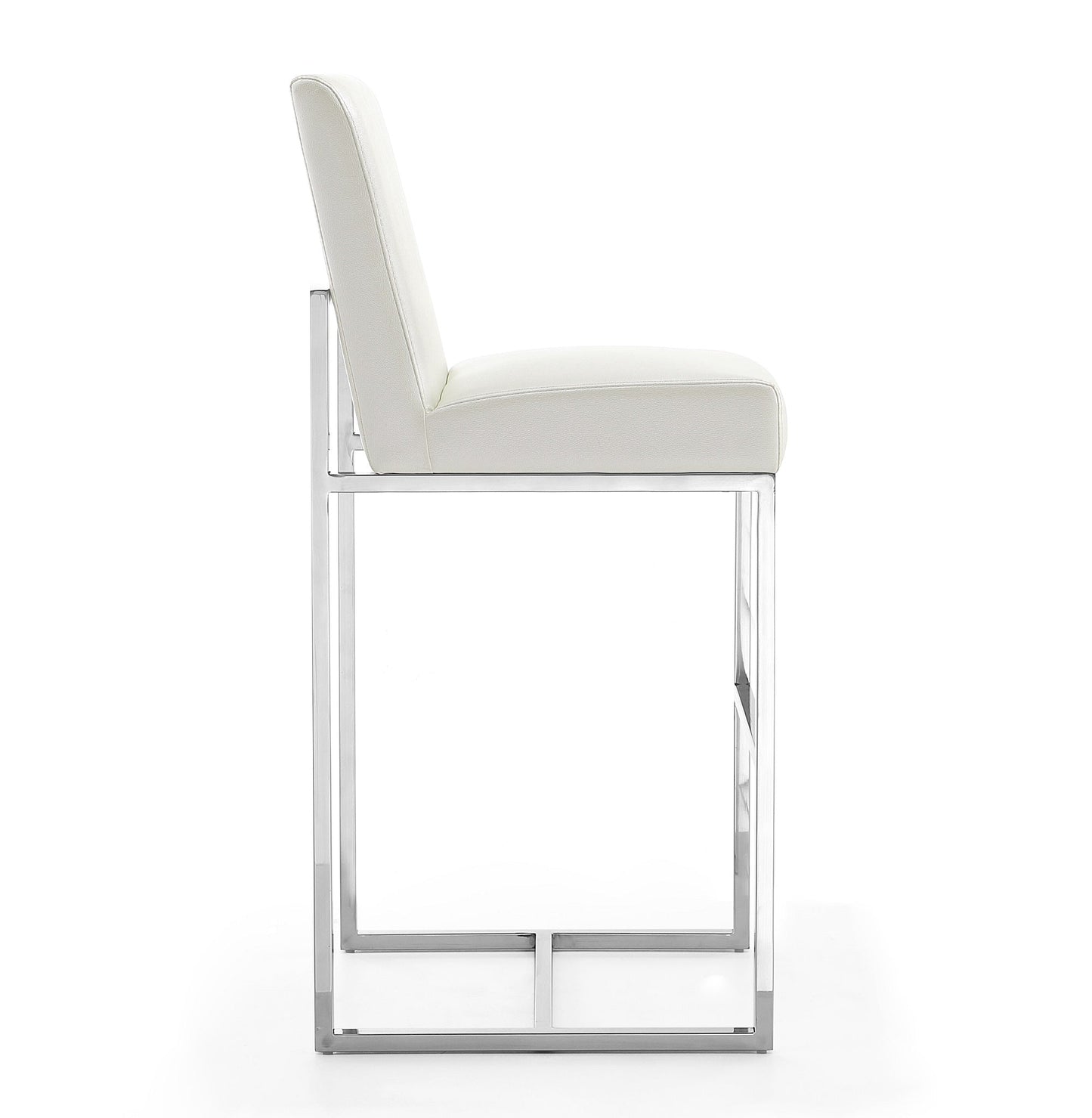Element Faux Leather Bar Stool in Pearl White and Polished Chrome (set of 2) - Ornate Home