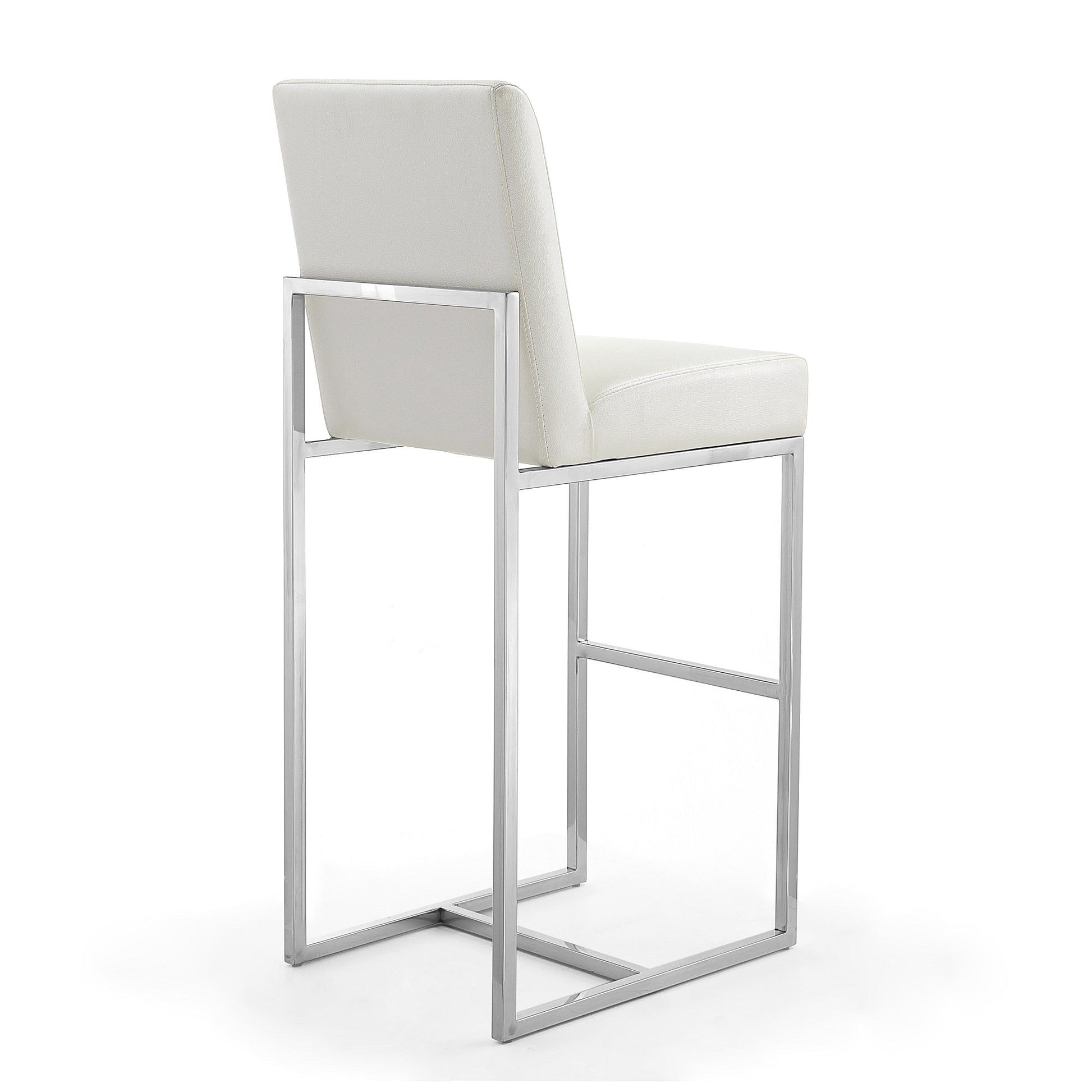 Element Faux Leather Bar Stool in Pearl White and Polished Chrome (set of 2) - Ornate Home