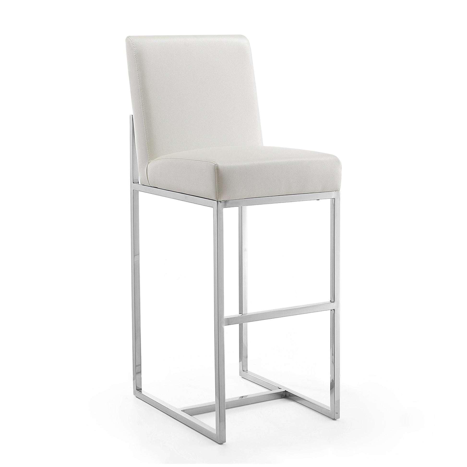Element Faux Leather Bar Stool in Pearl White and Polished Chrome (set of 3) - Ornate Home
