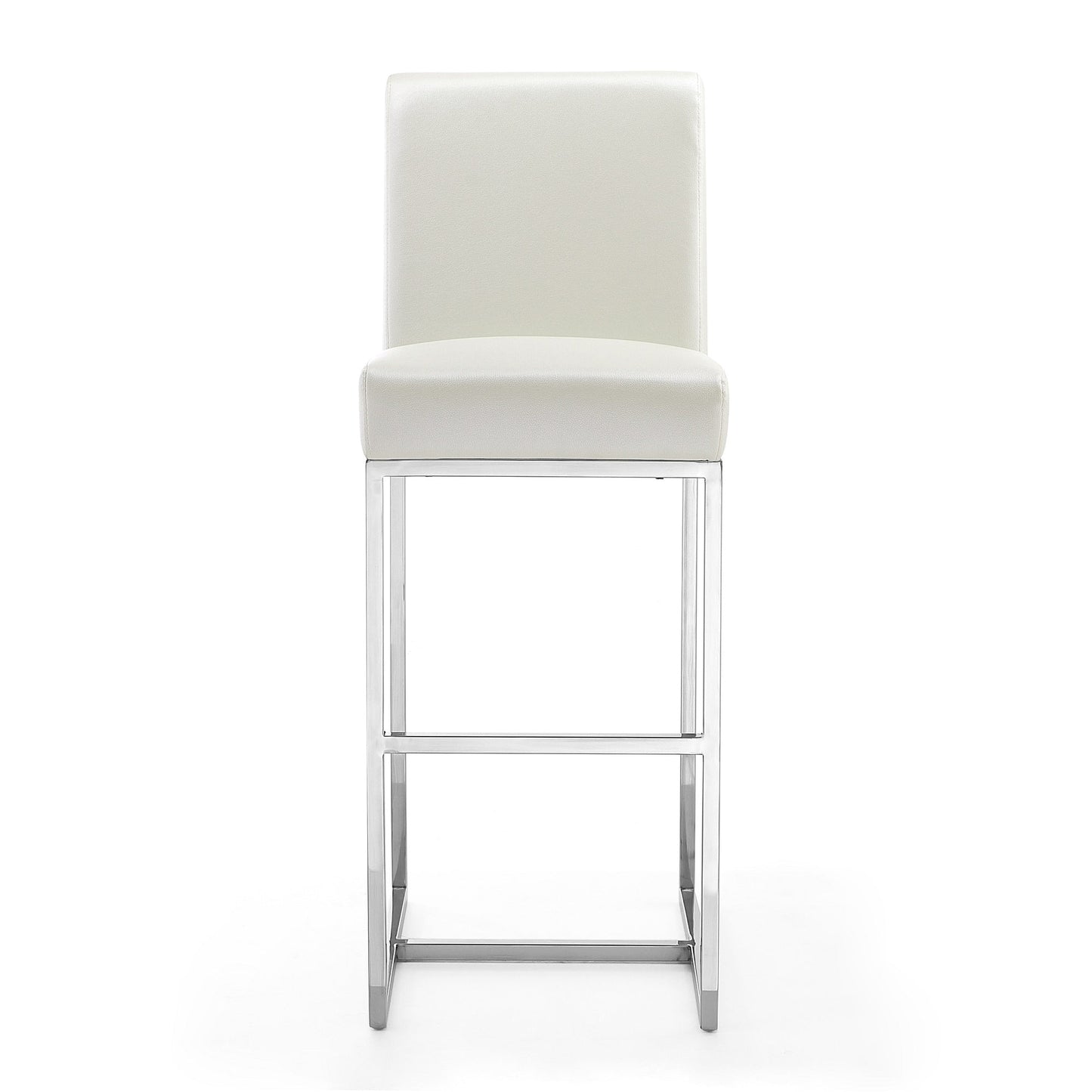 Element Faux Leather Bar Stool in Pearl White and Polished Chrome (set of 3) - Ornate Home