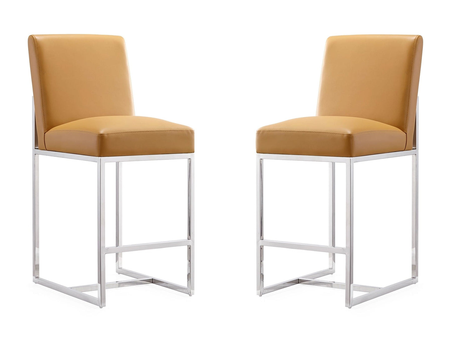 Element Faux Leather Counter Stool in Camel and Polished Chrome (set of 2) - Ornate Home