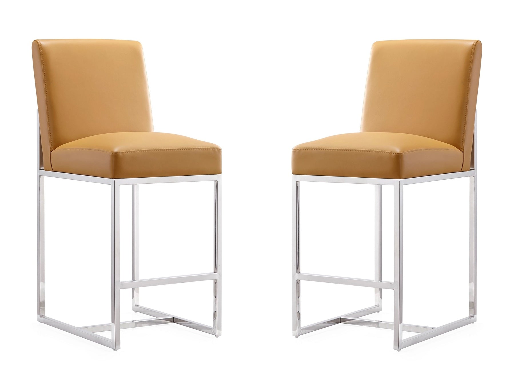 Element Faux Leather Counter Stool in Camel and Polished Chrome (set of 2) - Ornate Home