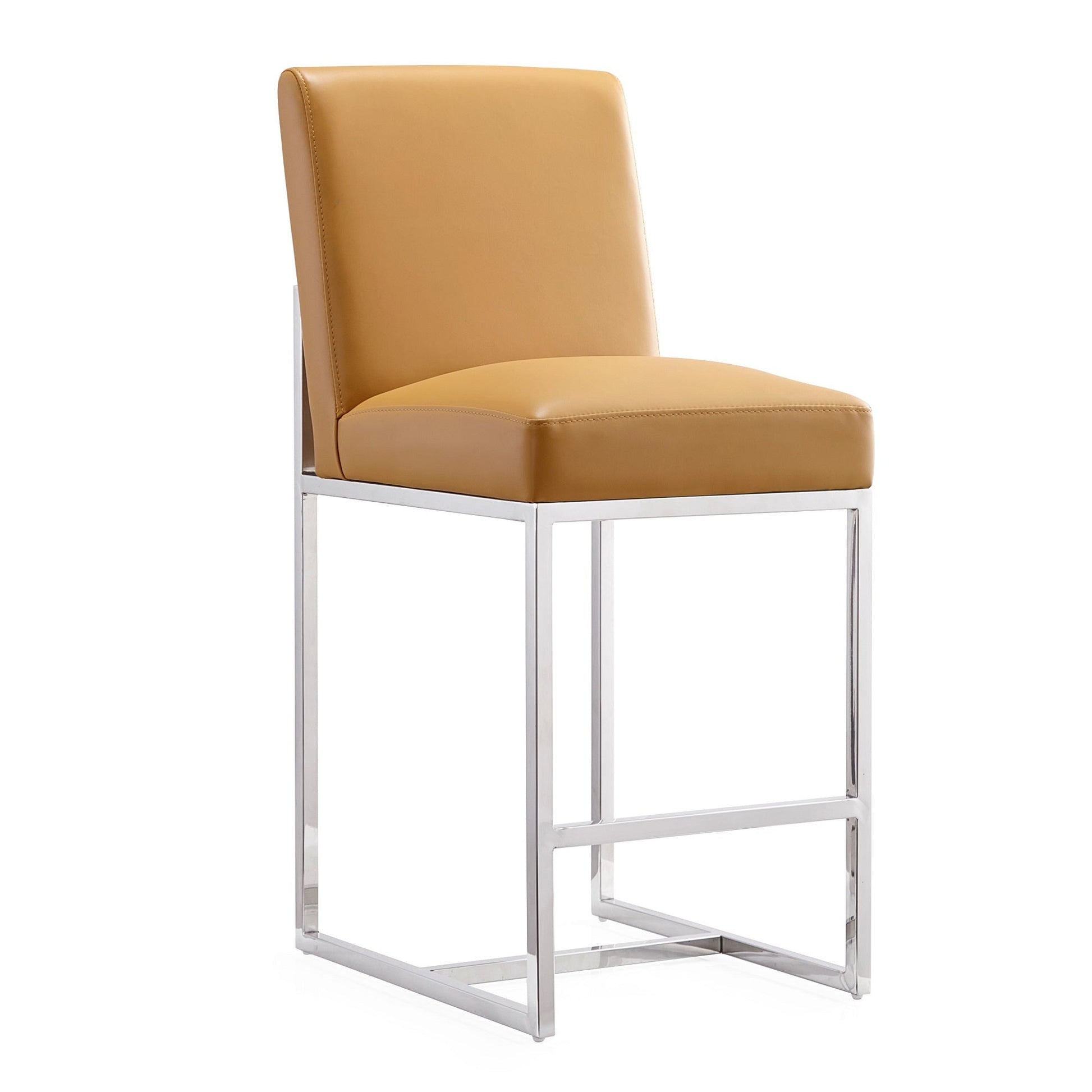 Element Faux Leather Counter Stool in Camel and Polished Chrome (set of 2) - Ornate Home
