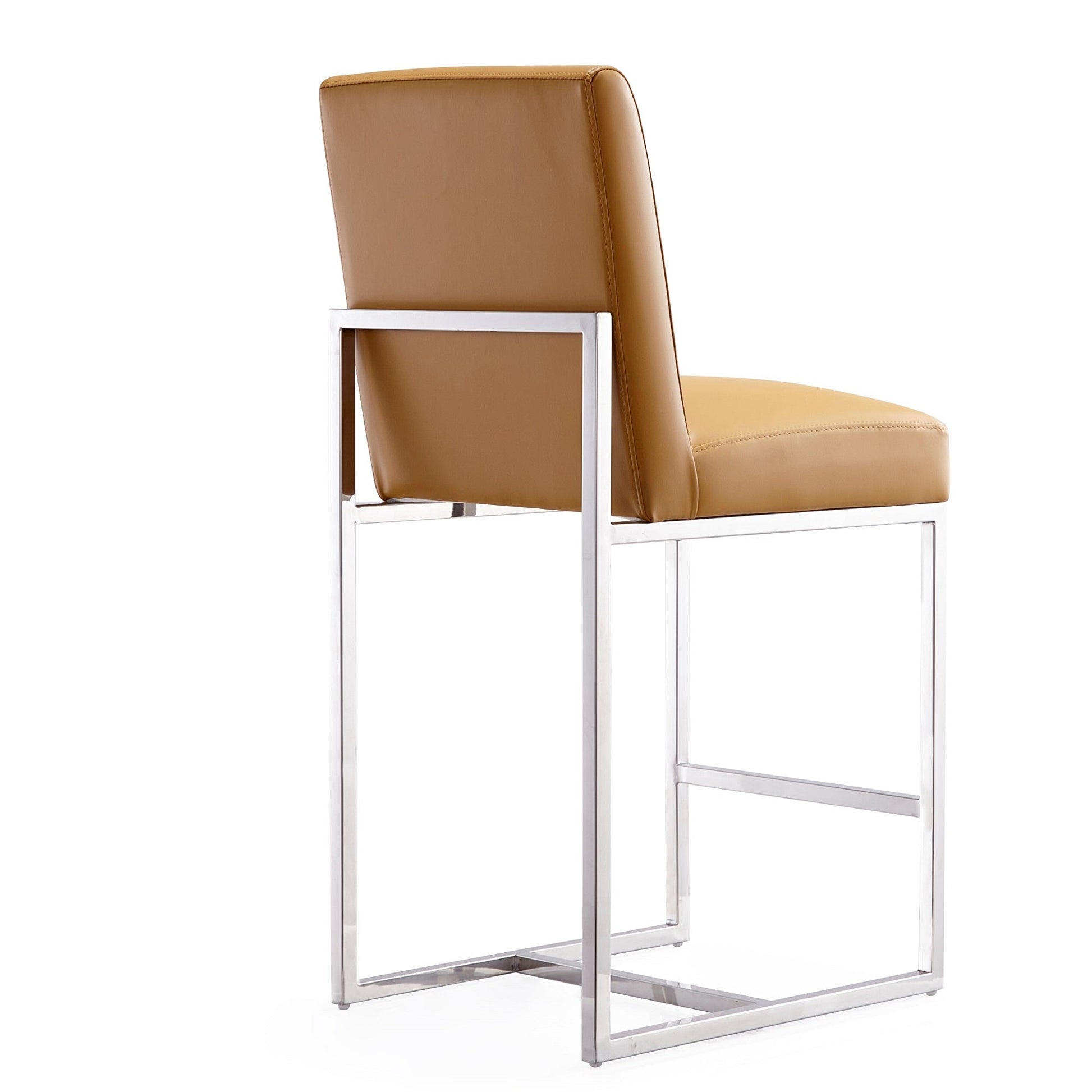 Element Faux Leather Counter Stool in Camel and Polished Chrome (set of 2) - Ornate Home