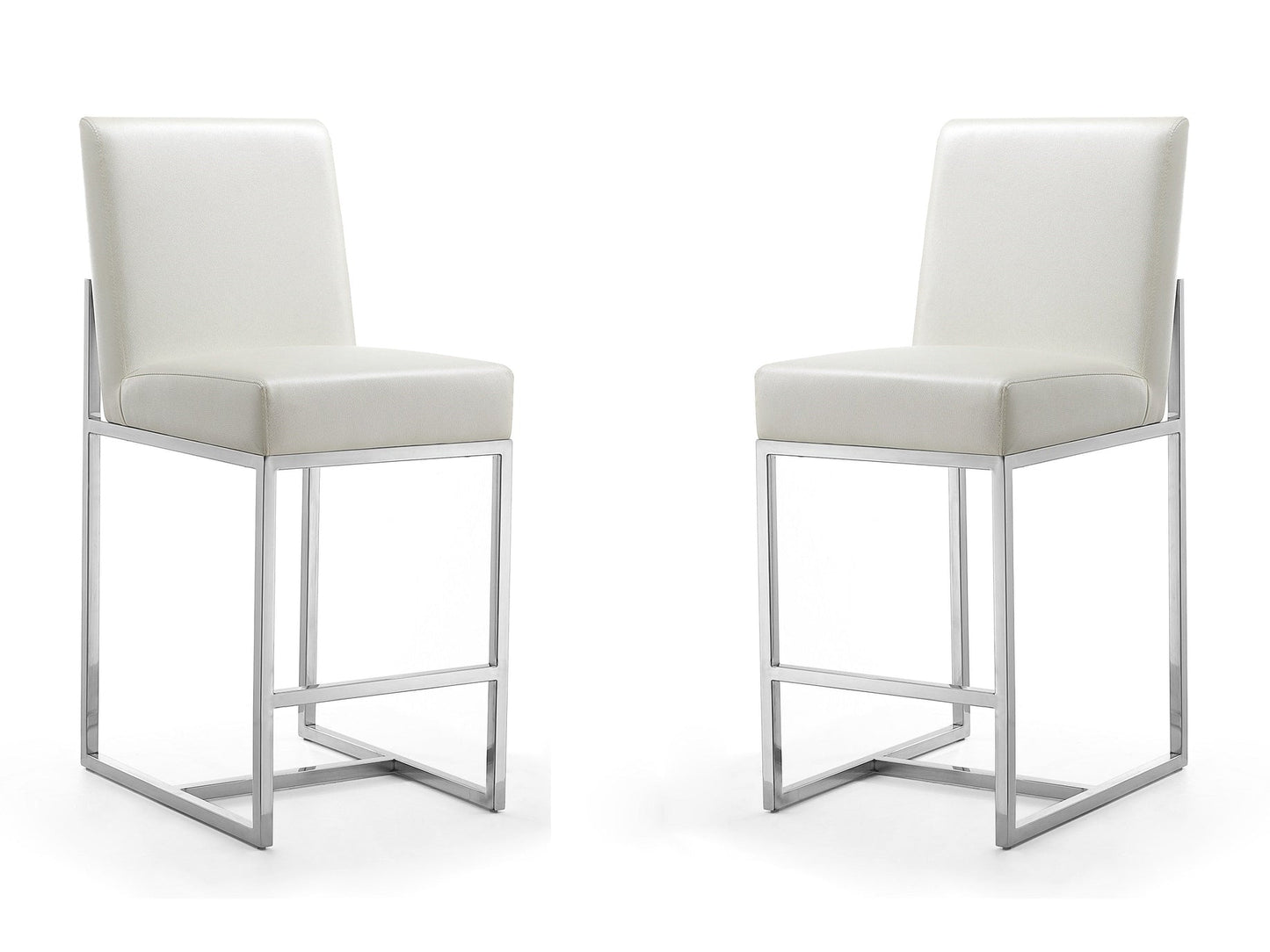 Element Faux Leather Counter Stool in Pearl White and Polished Chrome (set of 2) - Ornate Home