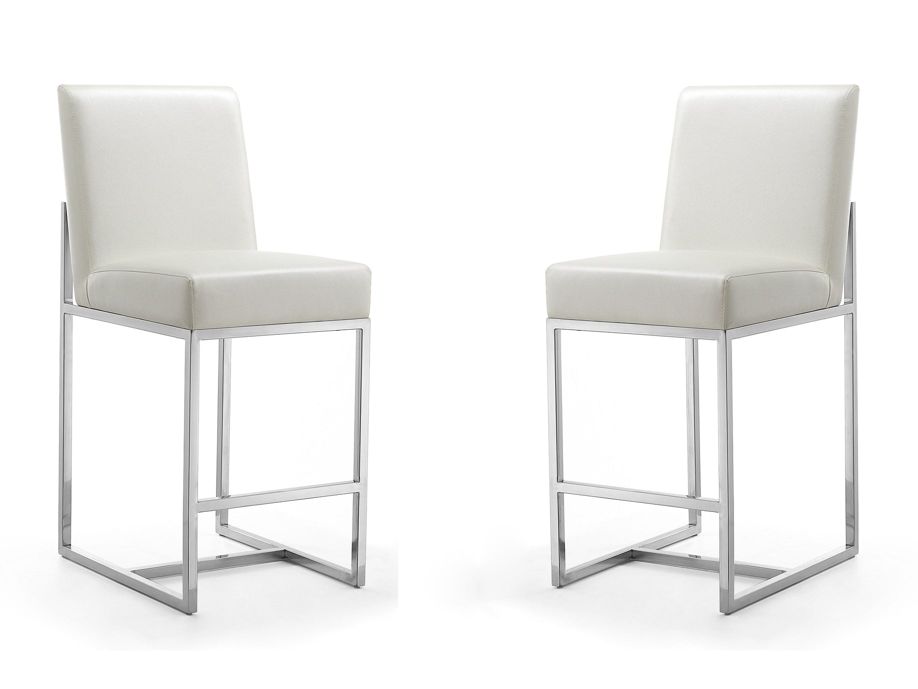 Element Faux Leather Counter Stool in Pearl White and Polished Chrome (set of 2) - Ornate Home