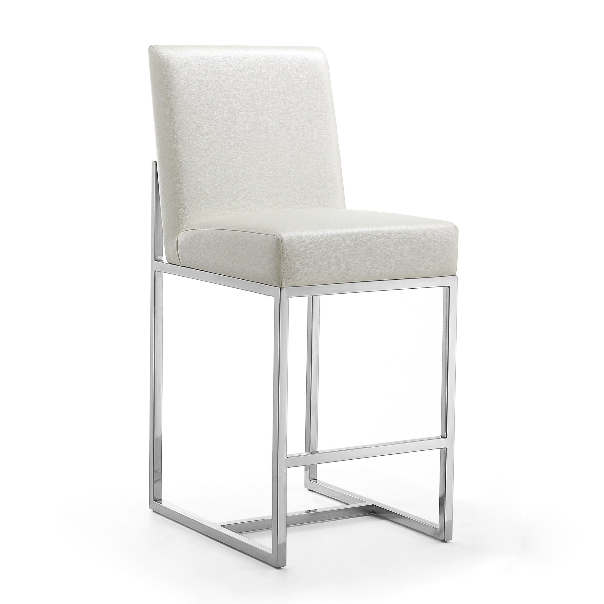 Element Faux Leather Counter Stool in Pearl White and Polished Chrome (set of 2) - Ornate Home