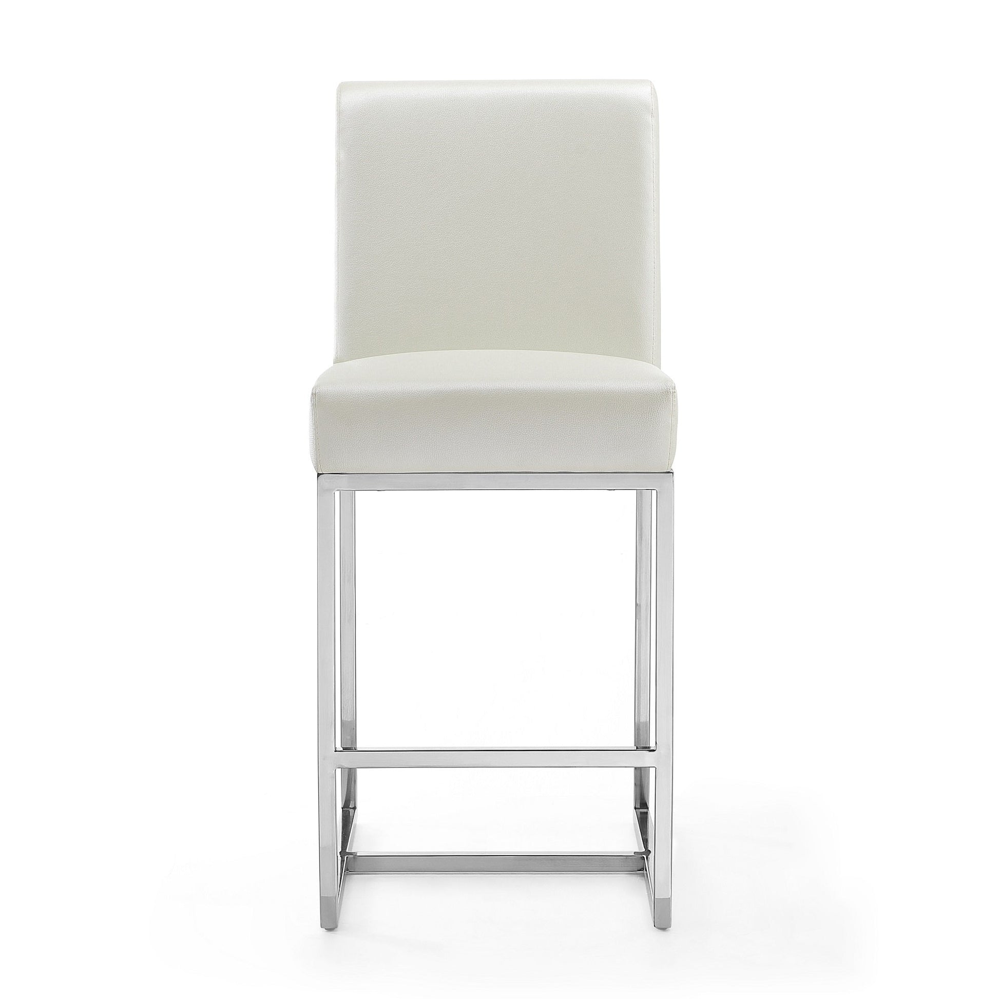 Element Faux Leather Counter Stool in Pearl White and Polished Chrome (set of 2) - Ornate Home