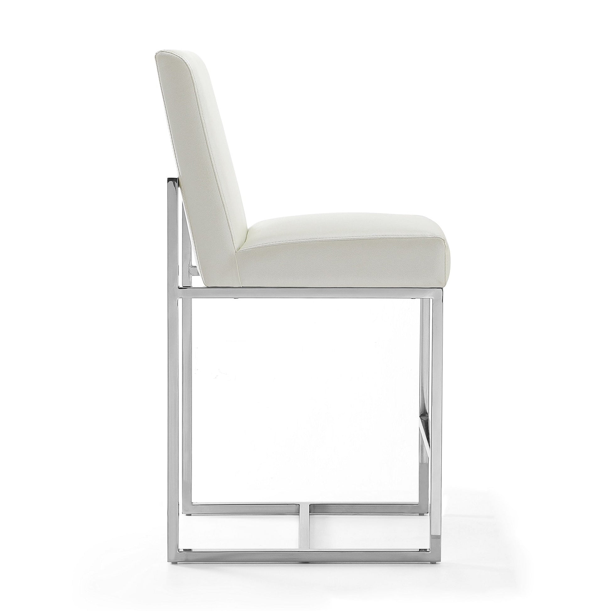 Element Faux Leather Counter Stool in Pearl White and Polished Chrome (set of 2) - Ornate Home