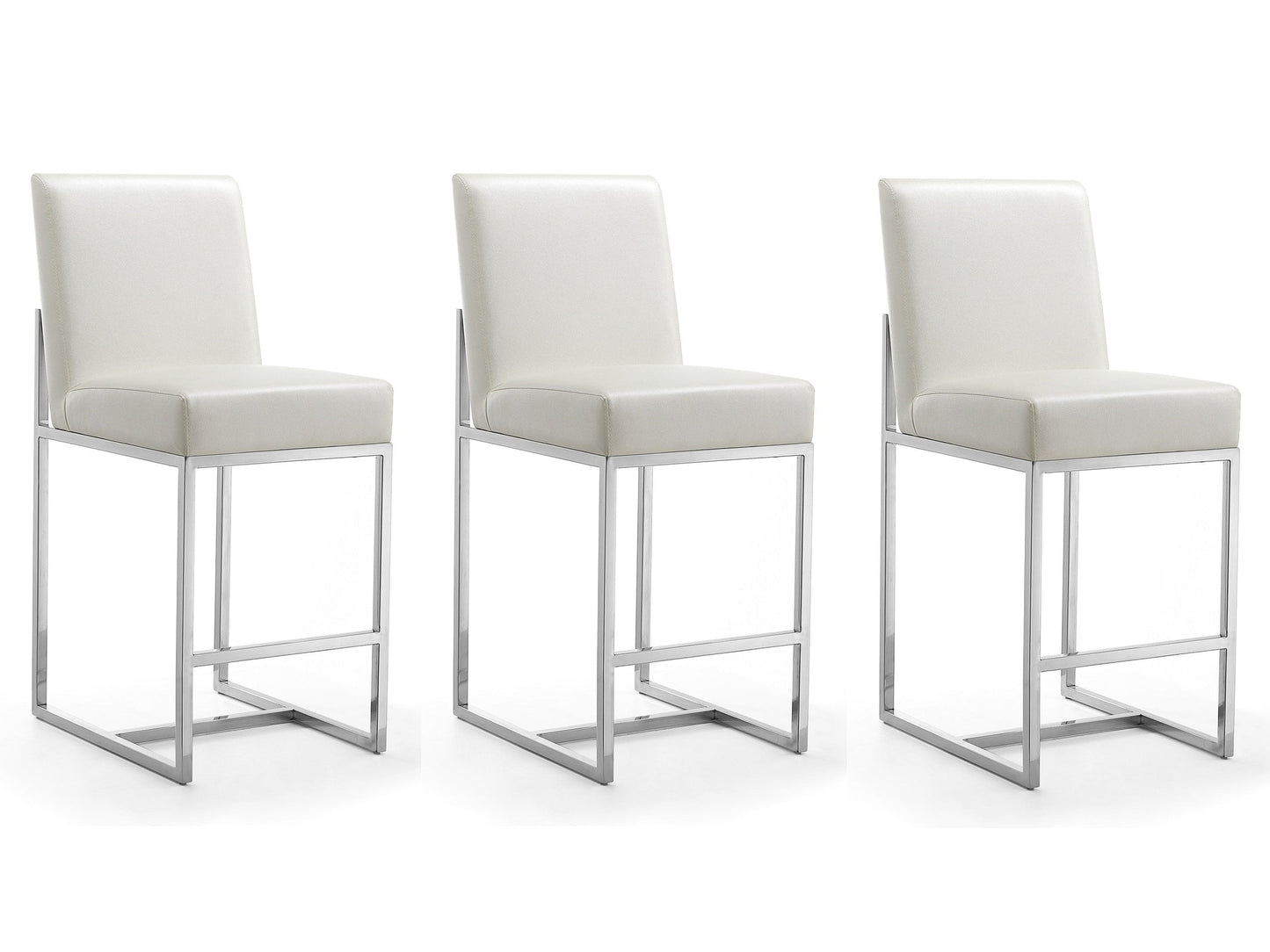 Element Faux Leather Counter Stool in Pearl White and Polished Chrome (Set of 3) - Ornate Home