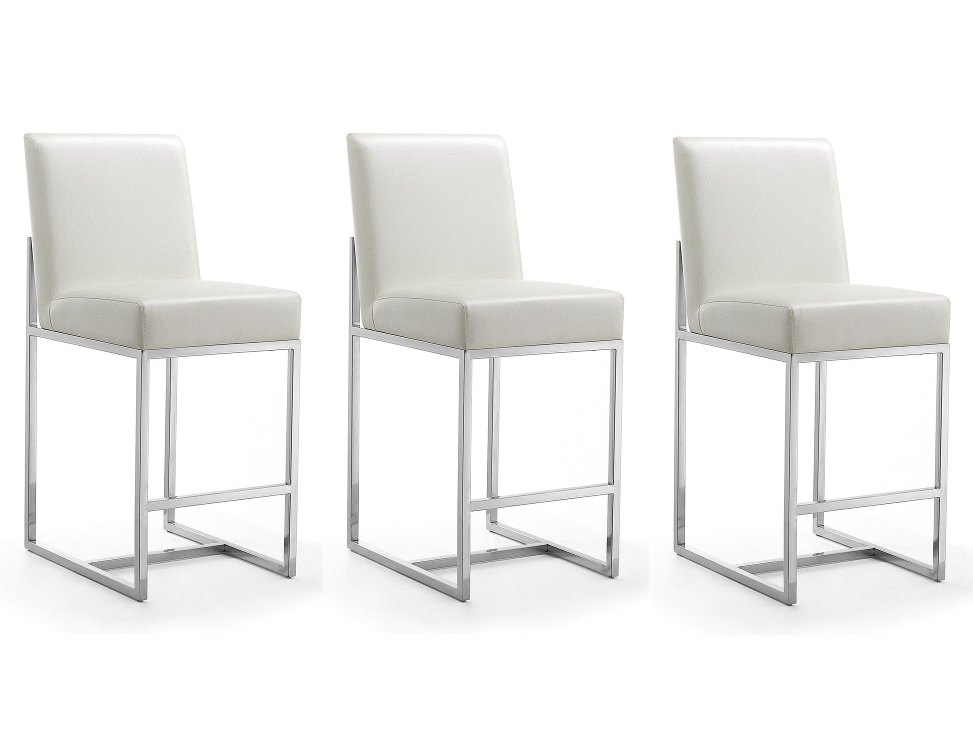 Element Faux Leather Counter Stool in Pearl White and Polished Chrome (Set of 3) - Ornate Home