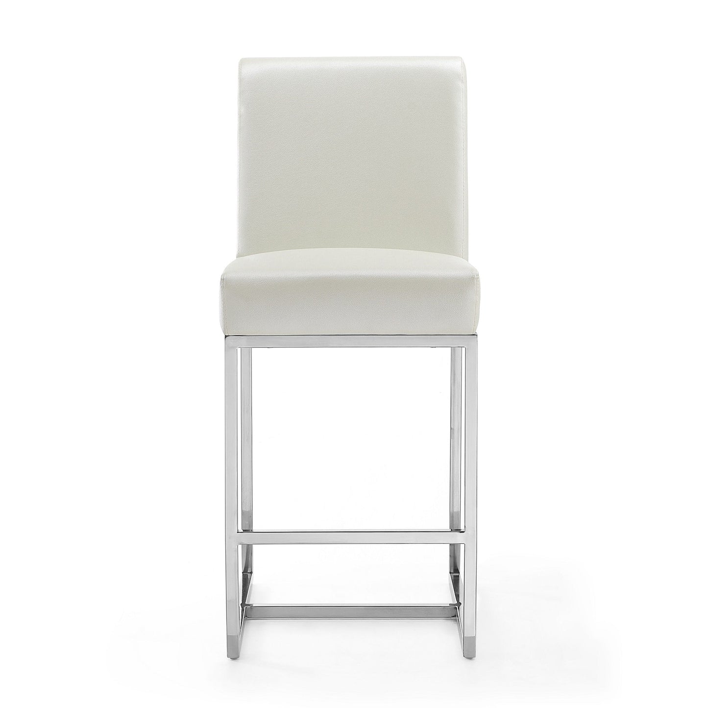 Element Faux Leather Counter Stool in Pearl White and Polished Chrome (Set of 3) - Ornate Home