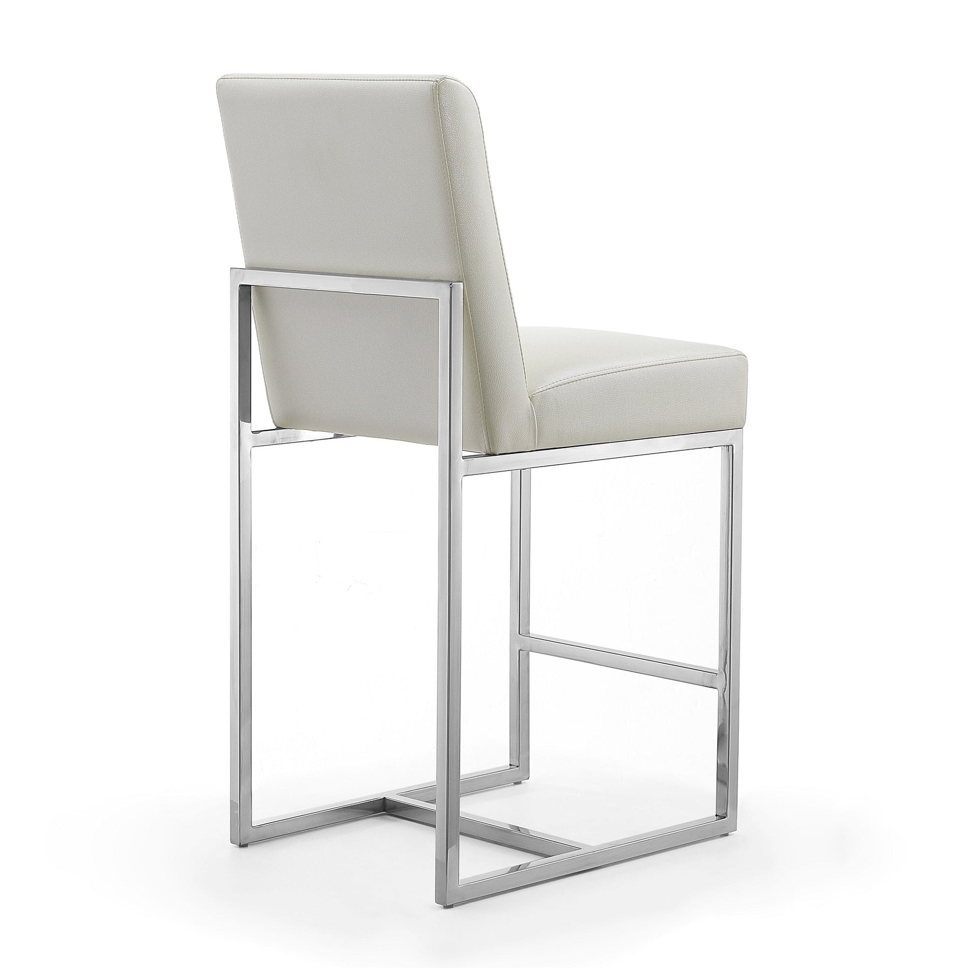 Element Faux Leather Counter Stool in Pearl White and Polished Chrome (Set of 3) - Ornate Home