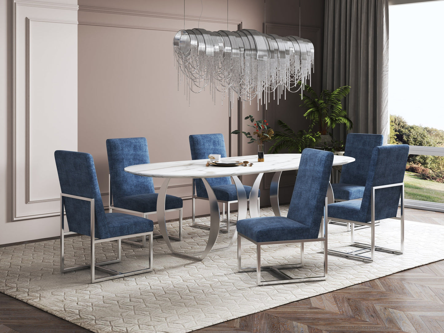 Element Velvet Dining Chair in Blue (set of 2) - Ornate Home