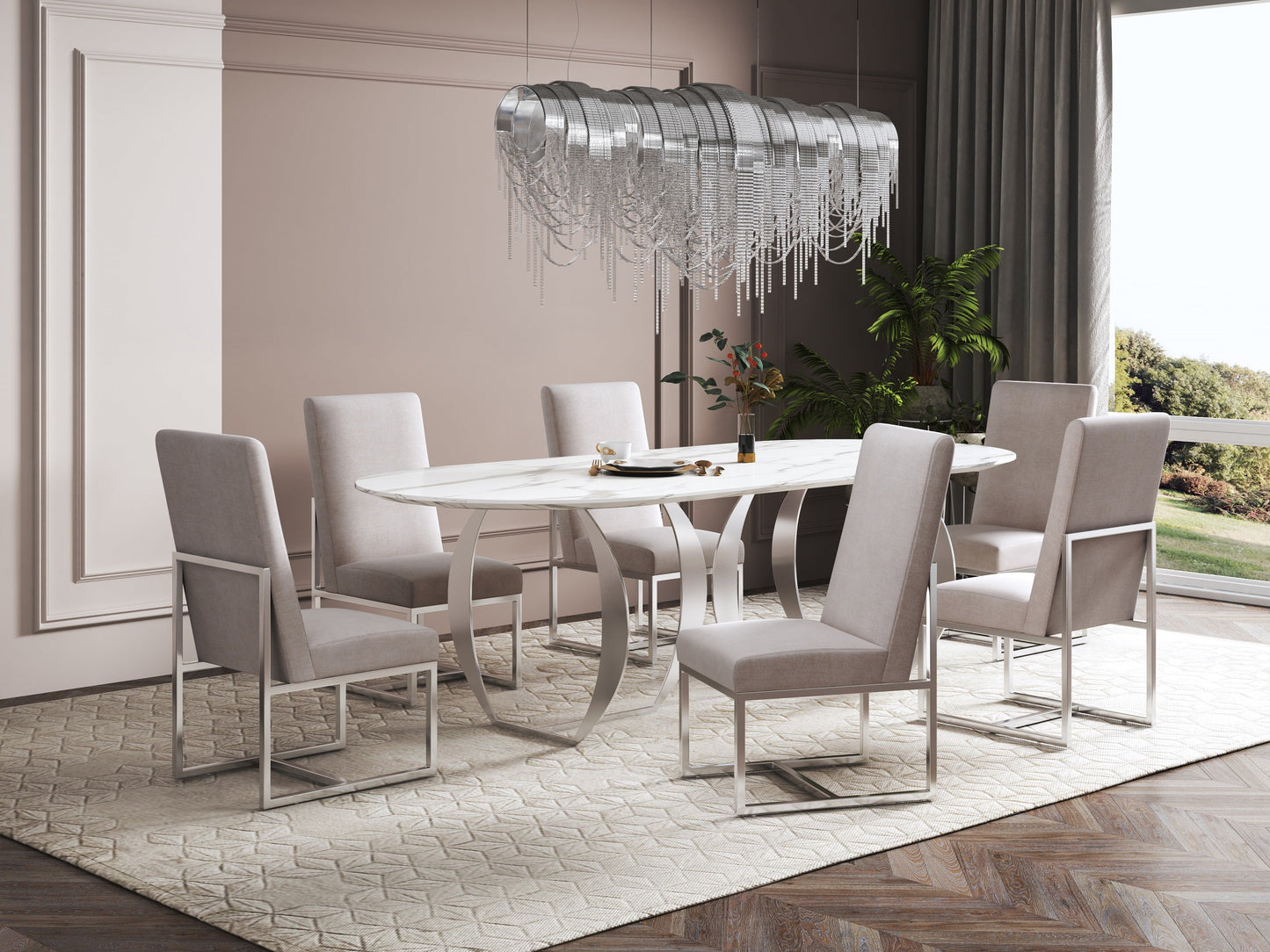 Element Velvet Dining Chair in Champagne (set of 2) - Ornate Home