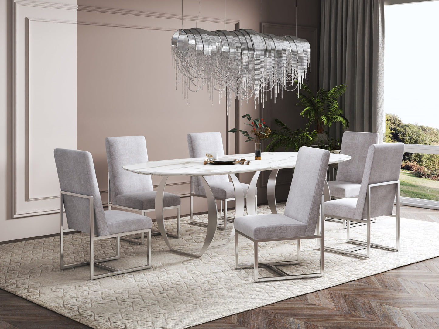 Element Velvet Dining Chair in Grey (set of 2) - Ornate Home