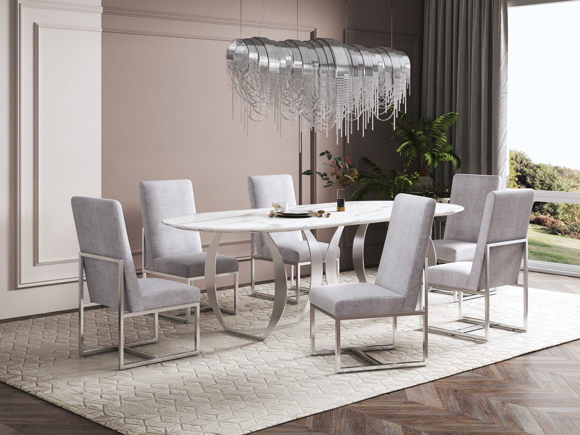 Element Velvet Dining Chair in Grey (set of 2) - Ornate Home