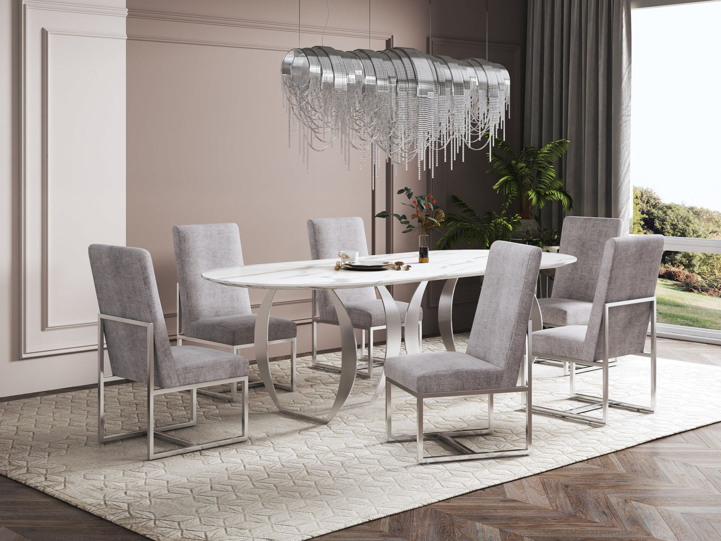 Element Velvet Dining Chair in Steel - Ornate Home
