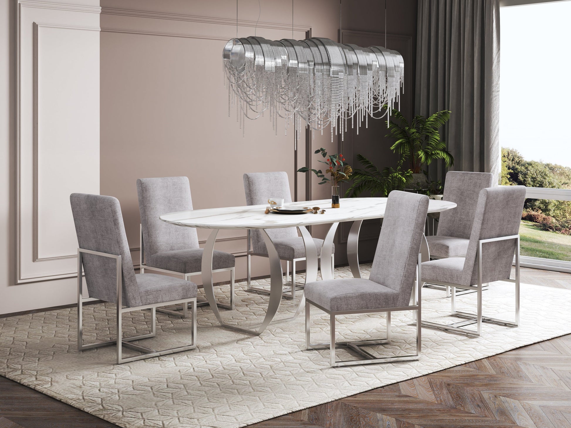 Element Velvet Dining Chair in Steel - Ornate Home
