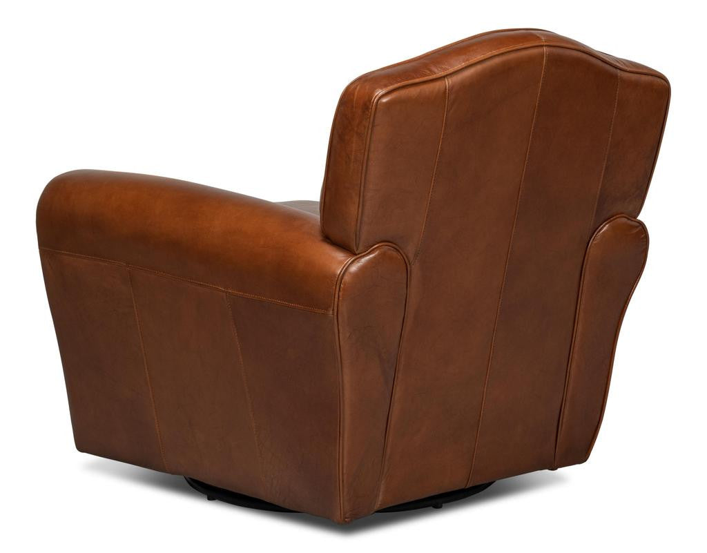 Elite Brown French Club Swivel Chair - Ornate Home