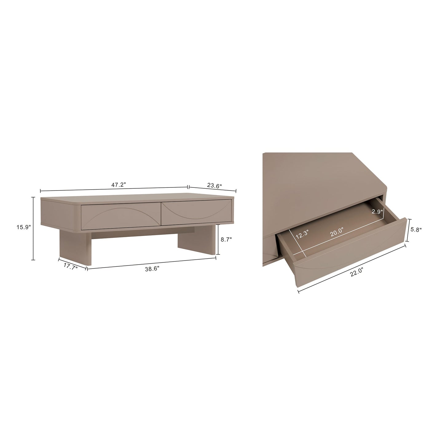Ella 47.2" Coffee Table in Mocha - Ornate Home