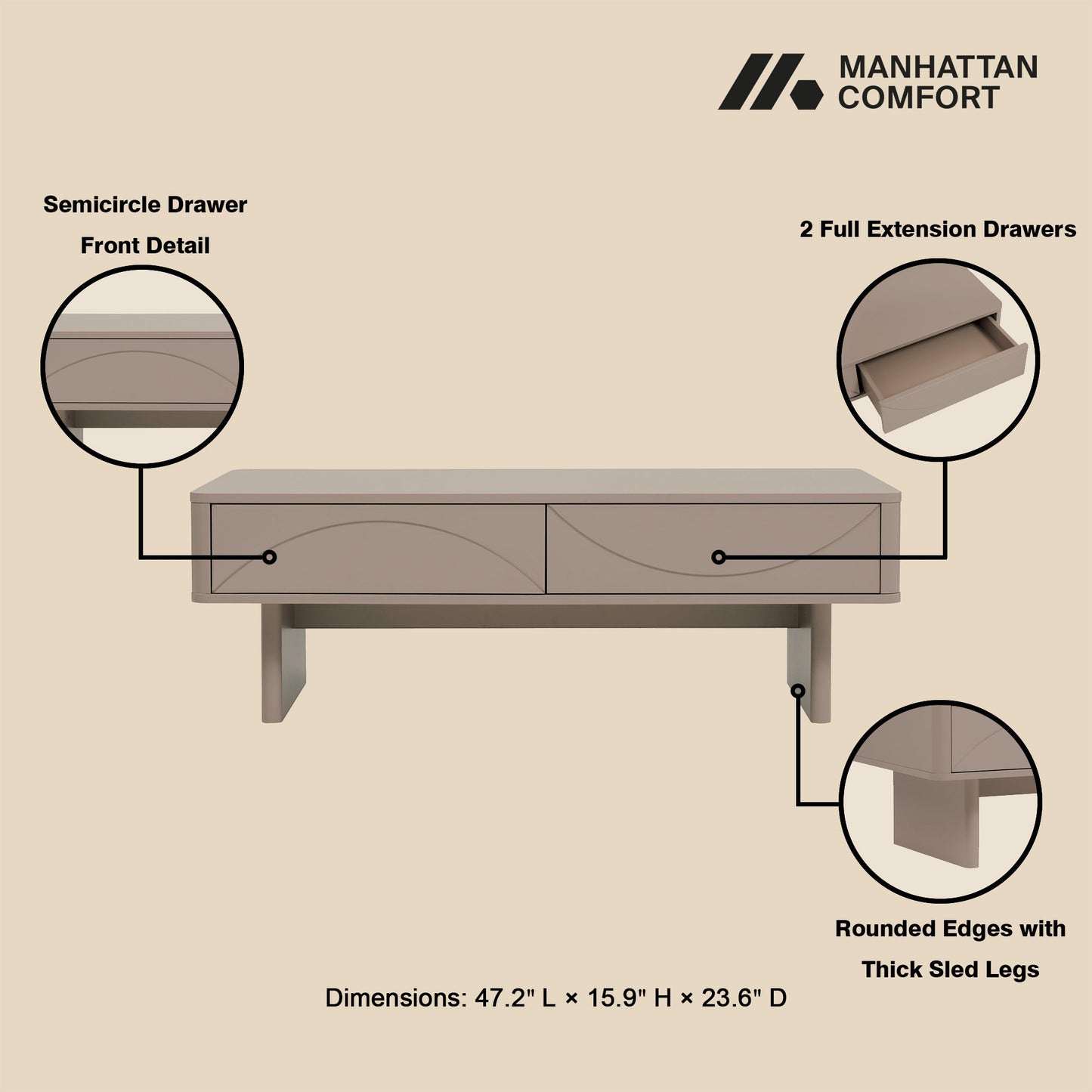 Ella 47.2" Coffee Table in Mocha - Ornate Home
